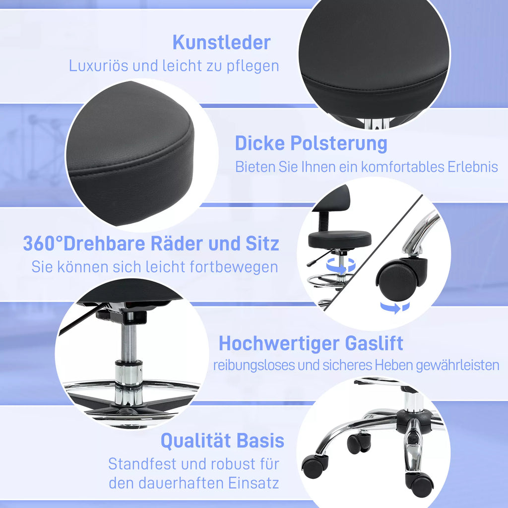 Biuro kėdė, kompaktiška sukiojama kėdė, reguliuojamo aukščio, su atrama kojoms, sukiojama 360°, dirbtinė oda, metalas, juoda