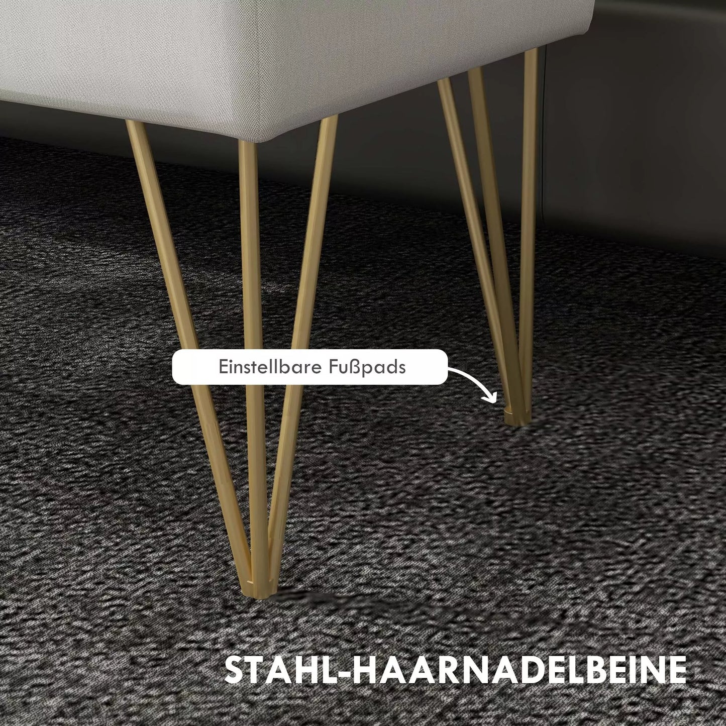 Lovos suoliukas su daiktadėže, stori paminkštinimai, kvėpuojantis audinys, plieninės kojelės, 100x40x49 cm, kreminės spalvos