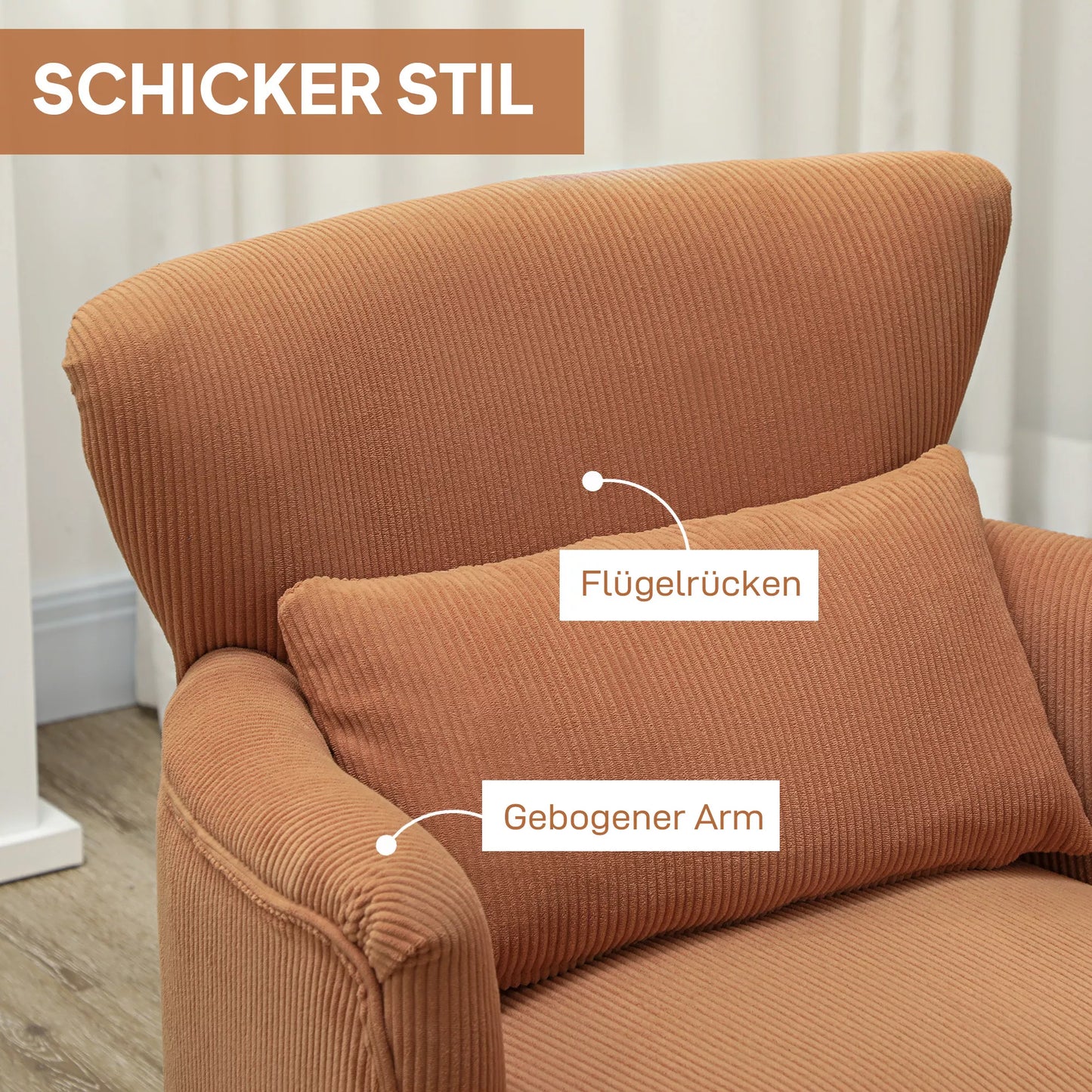 Moderni paminkštinta akcentinė kėdė su juosmens atrama, kaučiukmedžio kojomis, oranžinė