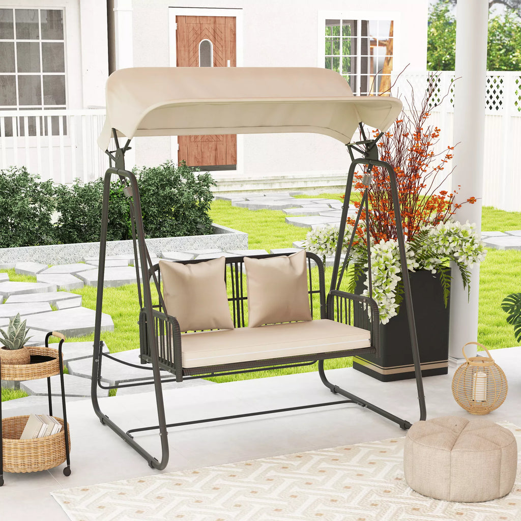Lauko, sodo  sūpynės Rotango 2-vietės sodo sūpynės su saulės stogu Pagalvės iki 240 kg 149 x 121 x 180 cm Chaki