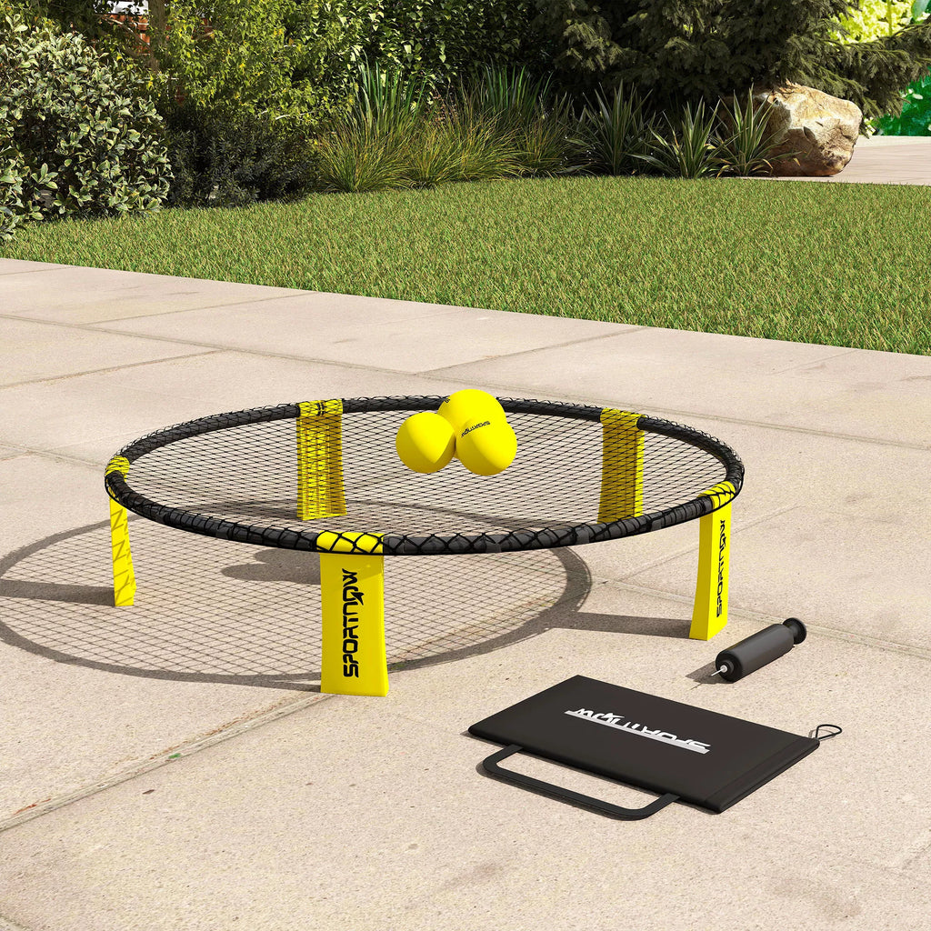 Roundnet komplektas su tinklu ir 3 kamuoliais, 92 cm, geltonas
