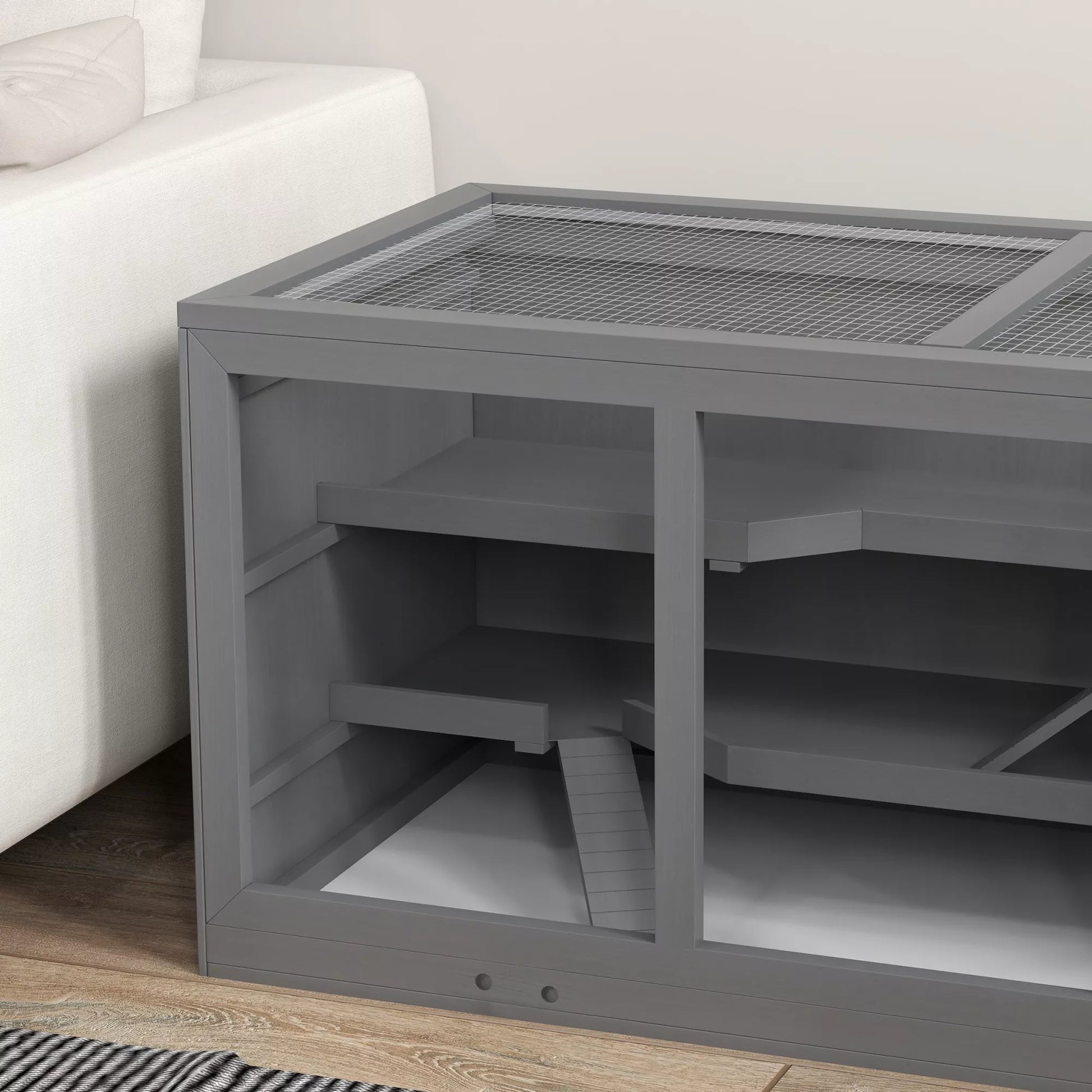 Nykštukinių žiurkių narvas, graužikų narvas, mažų gyvūnų dėžė, užrakinama, medinė, lengvai prižiūrima, pilka