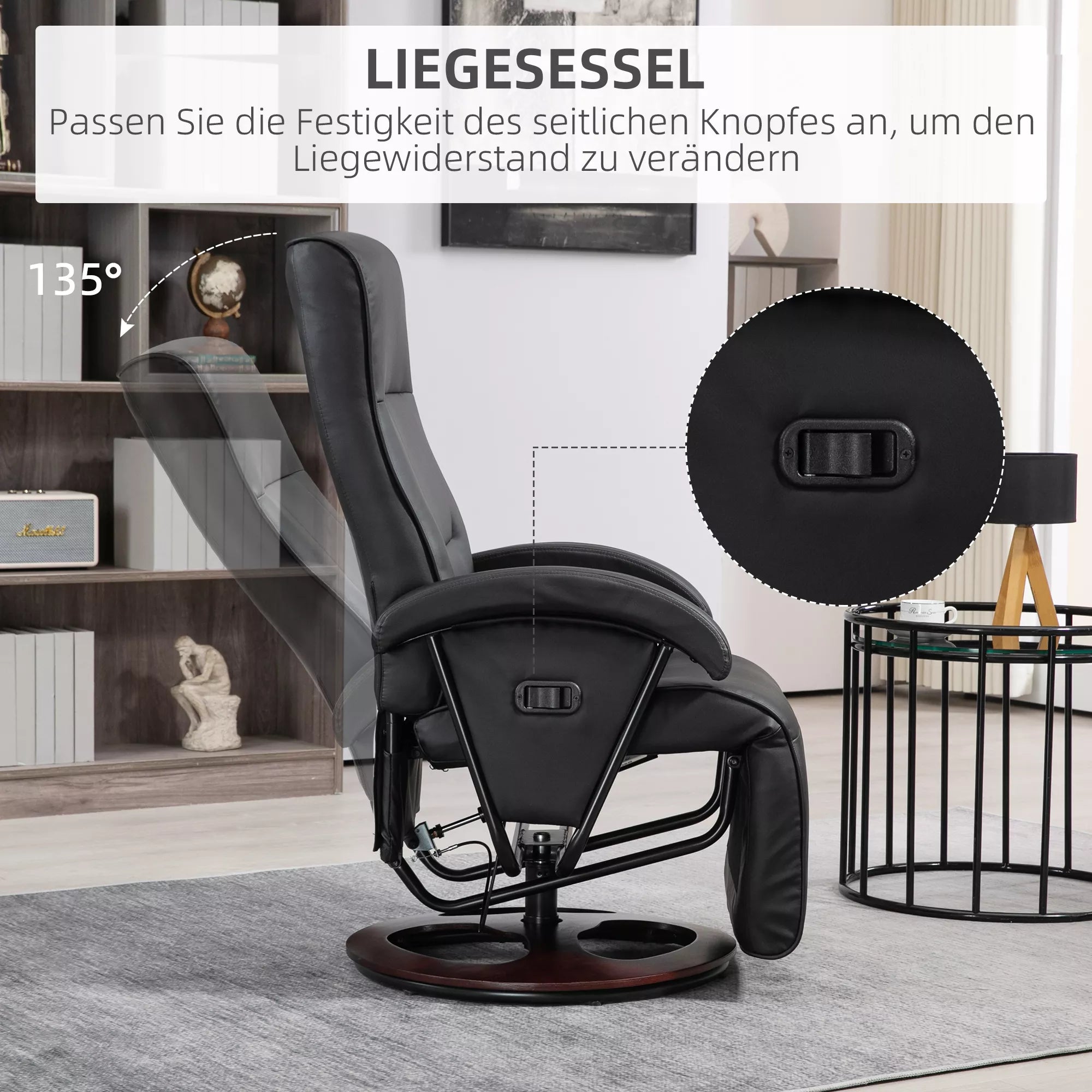 TV fotelis su kojų atrama, reguliuojamas, iki 150 kg, juodas
