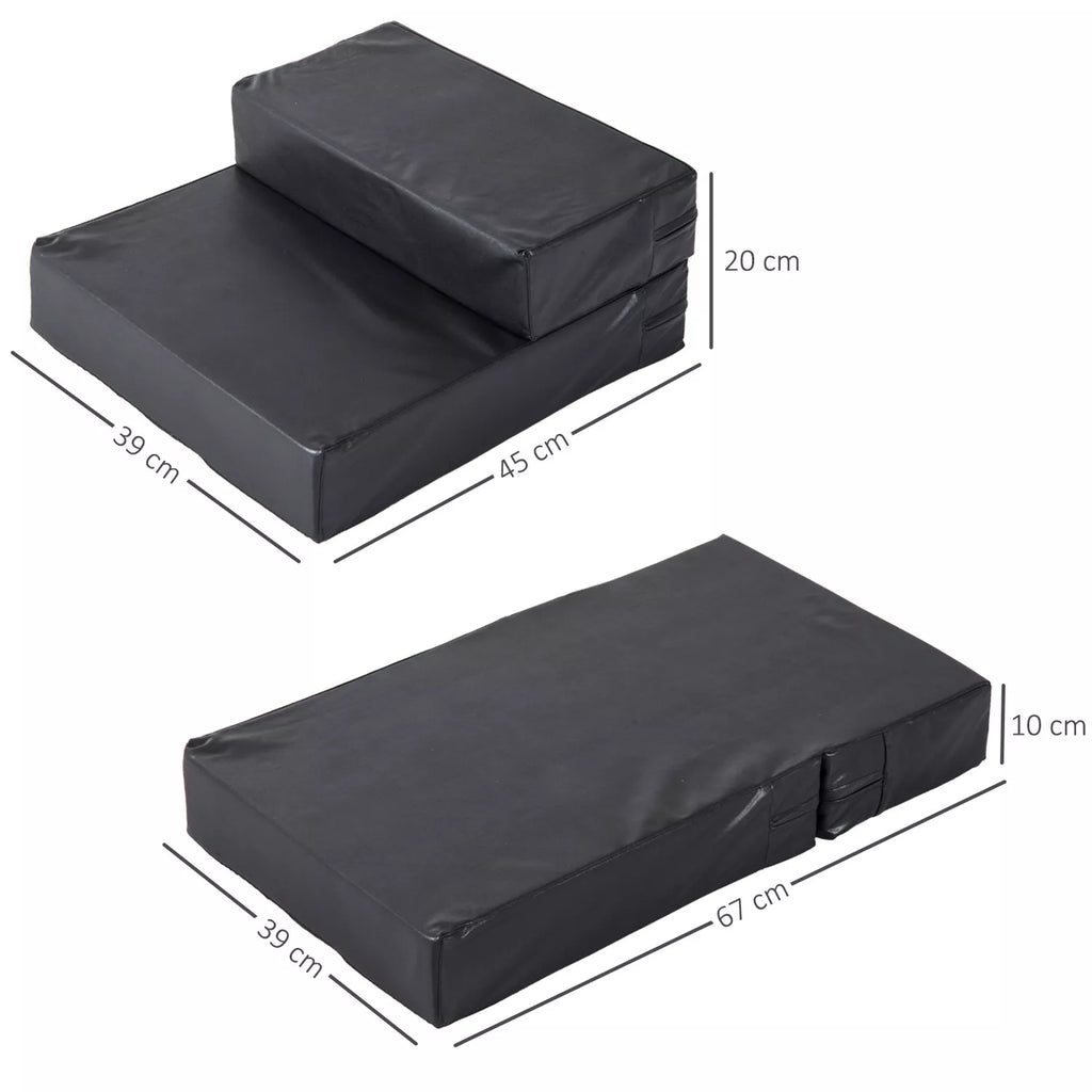 Naminių gyvūnų laiptai Gyvūnų kilimėlis 2 pakopos Sulankstomi šunų laiptai Laiptų kilimėlis katėms ir šunims Juodas L45 x B39 x H20 cm