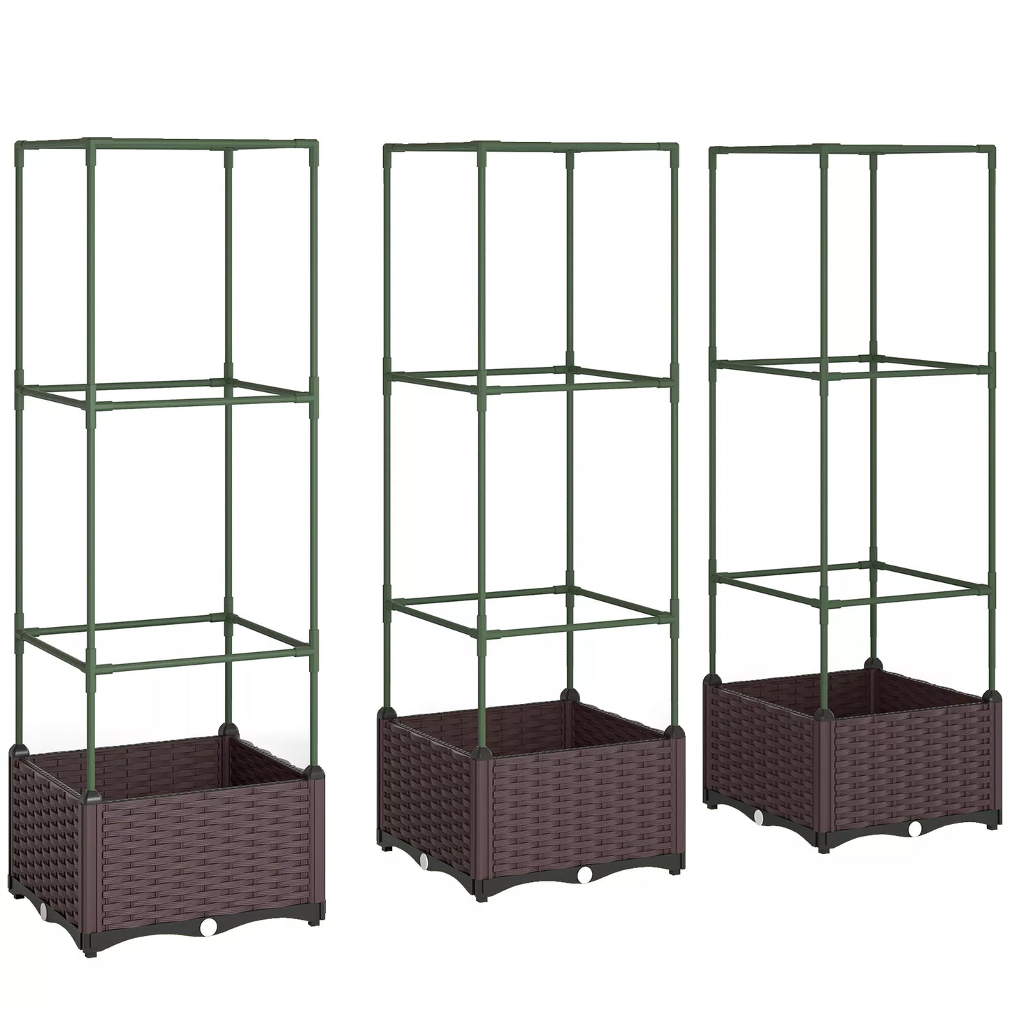 Pakeltų lysvių su grotelėmis rinkinys, trijų dalių augalų dėžės su drenažo angomis, plastikas, balta