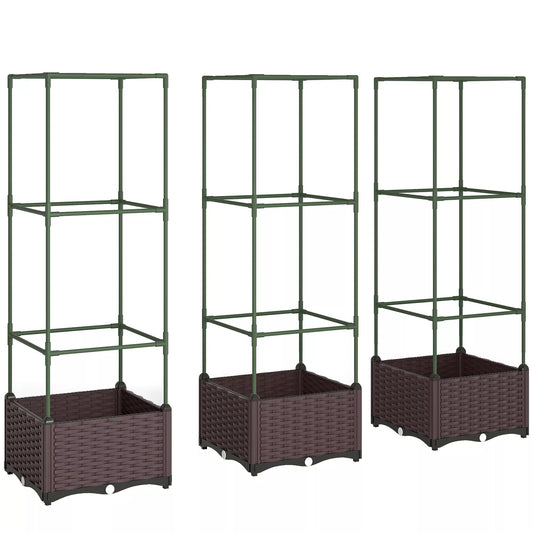 Pakeltų lysvių su grotelėmis rinkinys, trijų dalių augalų dėžės su drenažo angomis, plastikas, balta