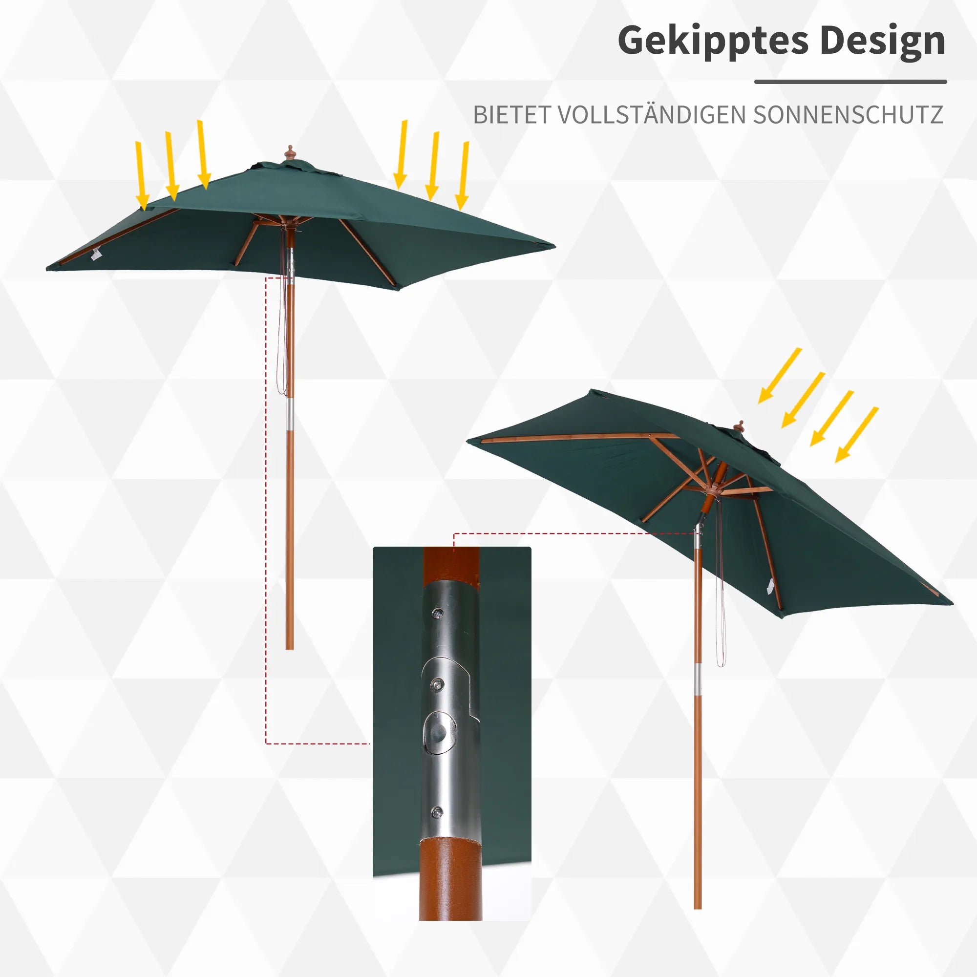 Skėtis nuo saulės 200 x 150 x 235 cm Sulankstomas sodo skėtis, reguliuojamas 3 pakopomis, stačiakampis, atsparus vandeniui ir UV spinduliams, skirtas paplūdimiui, balkonui, terasai, sodui, žaliam plotui.