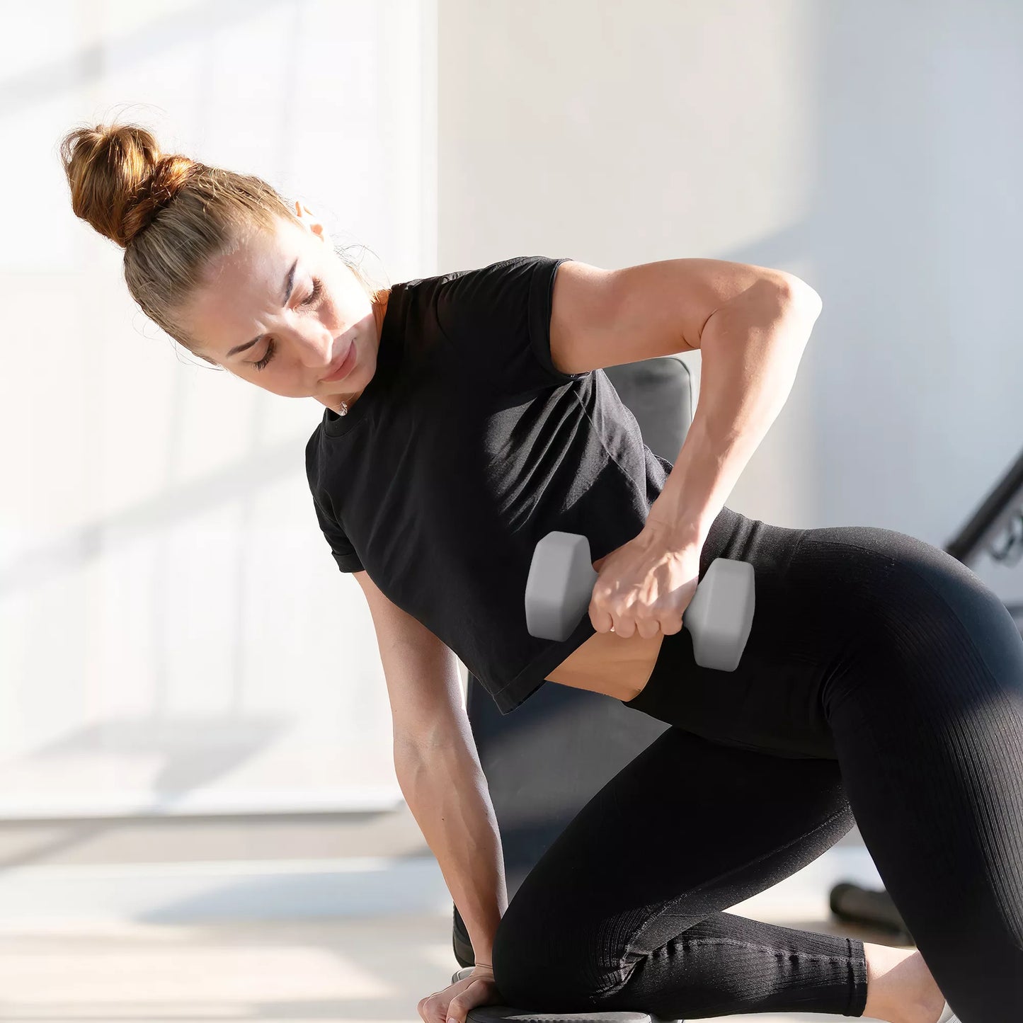 2 x 6 kg hantelių rinkinys, šešiakampis dizainas, saugus grindims, neslystantis, pilkas