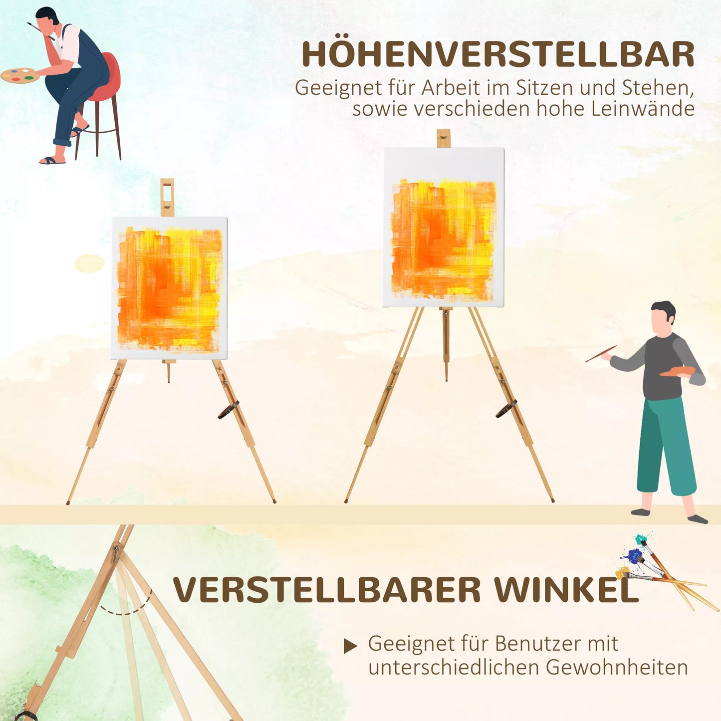 Molbertas, reguliuojamo aukščio, sulankstomas, natūralaus buko medienos, iki 107 cm aukščio drobėms