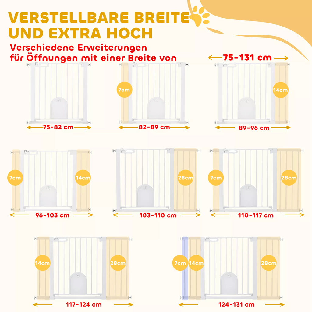 Durų apsauginė grotelė Laiptų apsauginė grotelė Šunų apsauginė grotelė Apsauginė grotelė naminiams gyvūnams Šunų grotelė Tvirtinimas spaustuku Metalo ABS Balta 75-131 x 76 cm