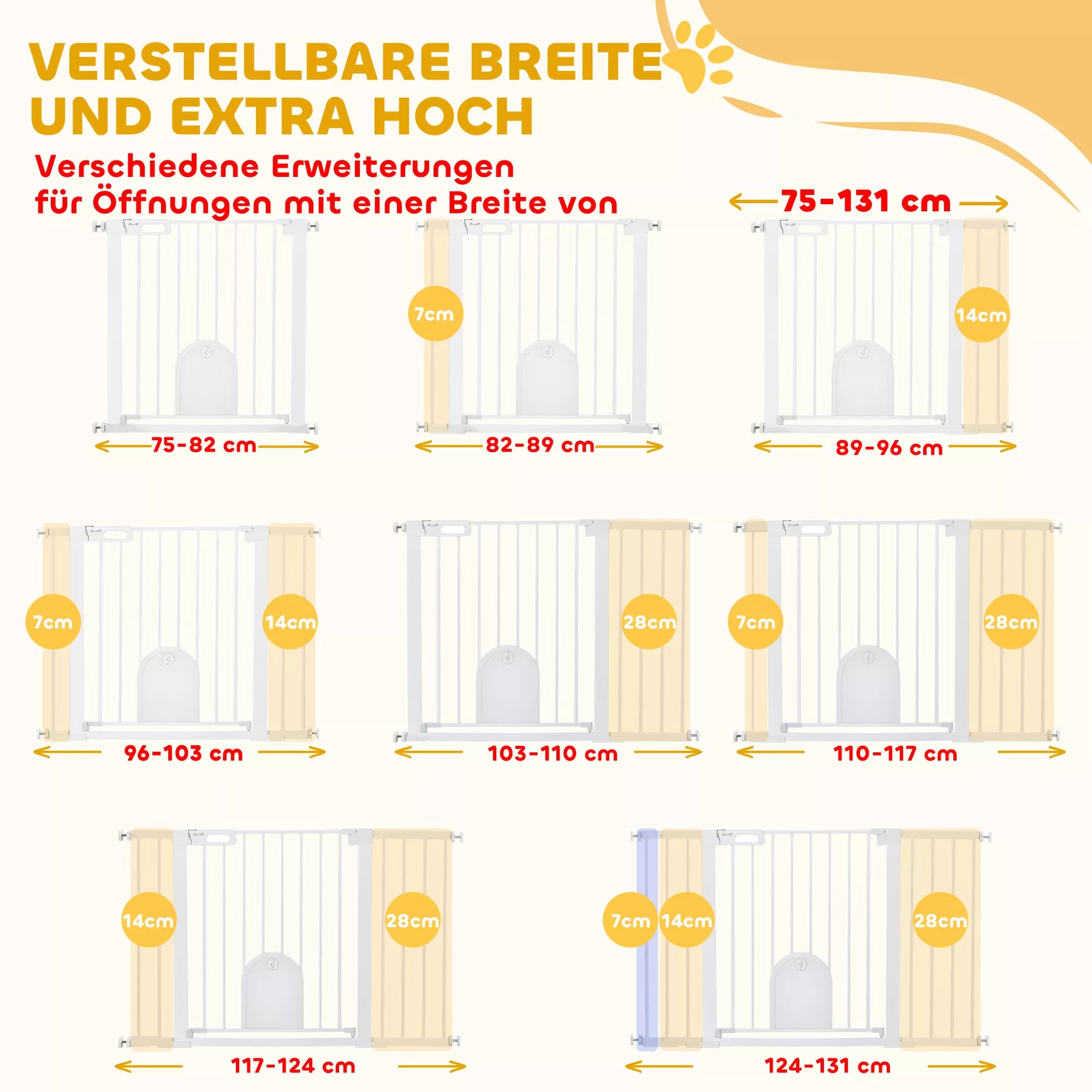 Durų apsauginė grotelė Laiptų apsauginė grotelė Šunų apsauginė grotelė Apsauginė grotelė naminiams gyvūnams Šunų grotelė Tvirtinimas spaustuku Metalo ABS Balta 75-131 x 76 cm