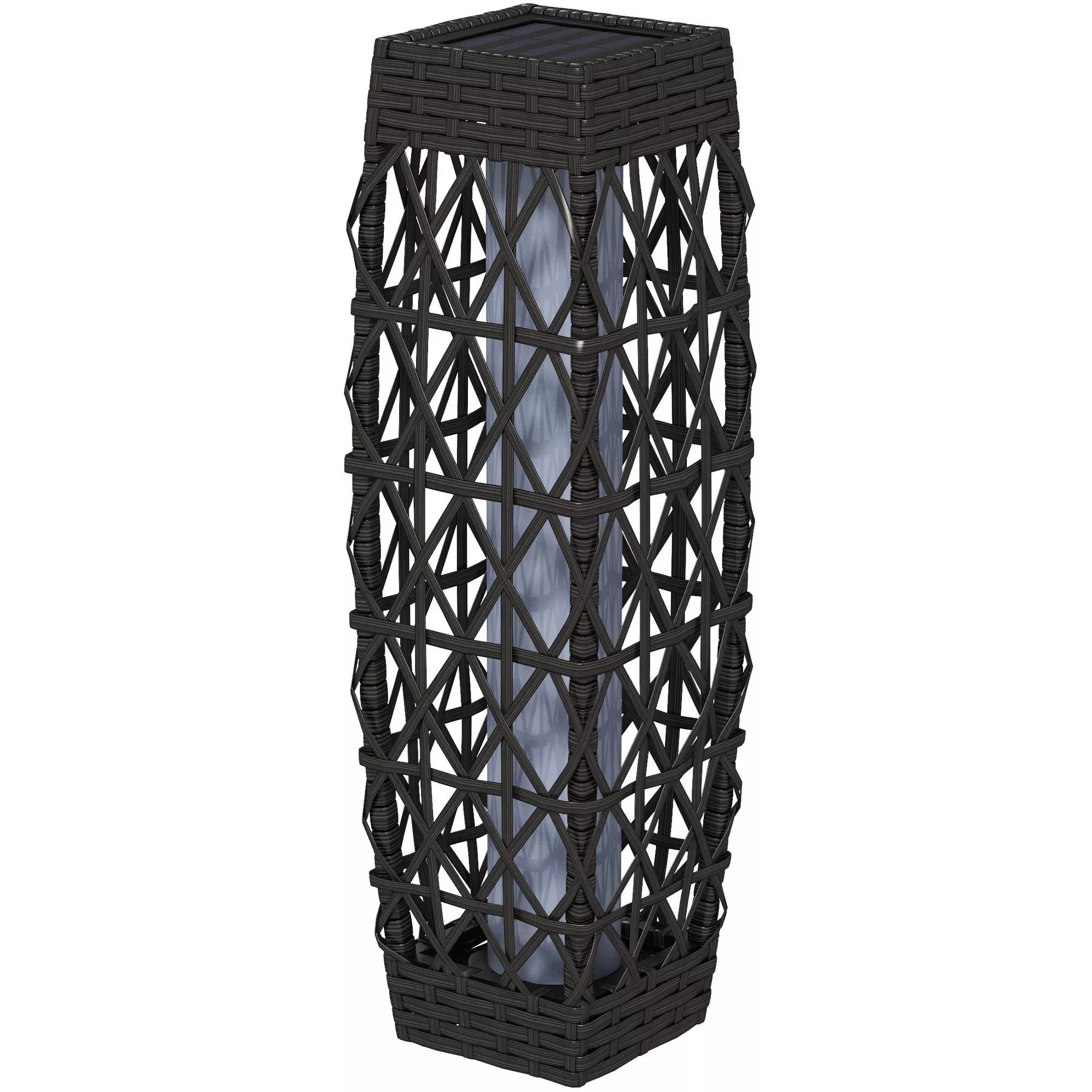 Rotaninis lauko šviestuvas, saulės energija maitinama sodo lempa, automatinis įjungimas, LED, atsparus oro sąlygoms, metalinis rėmas, 20 x 20 x 68 cm, pilkos spalvos