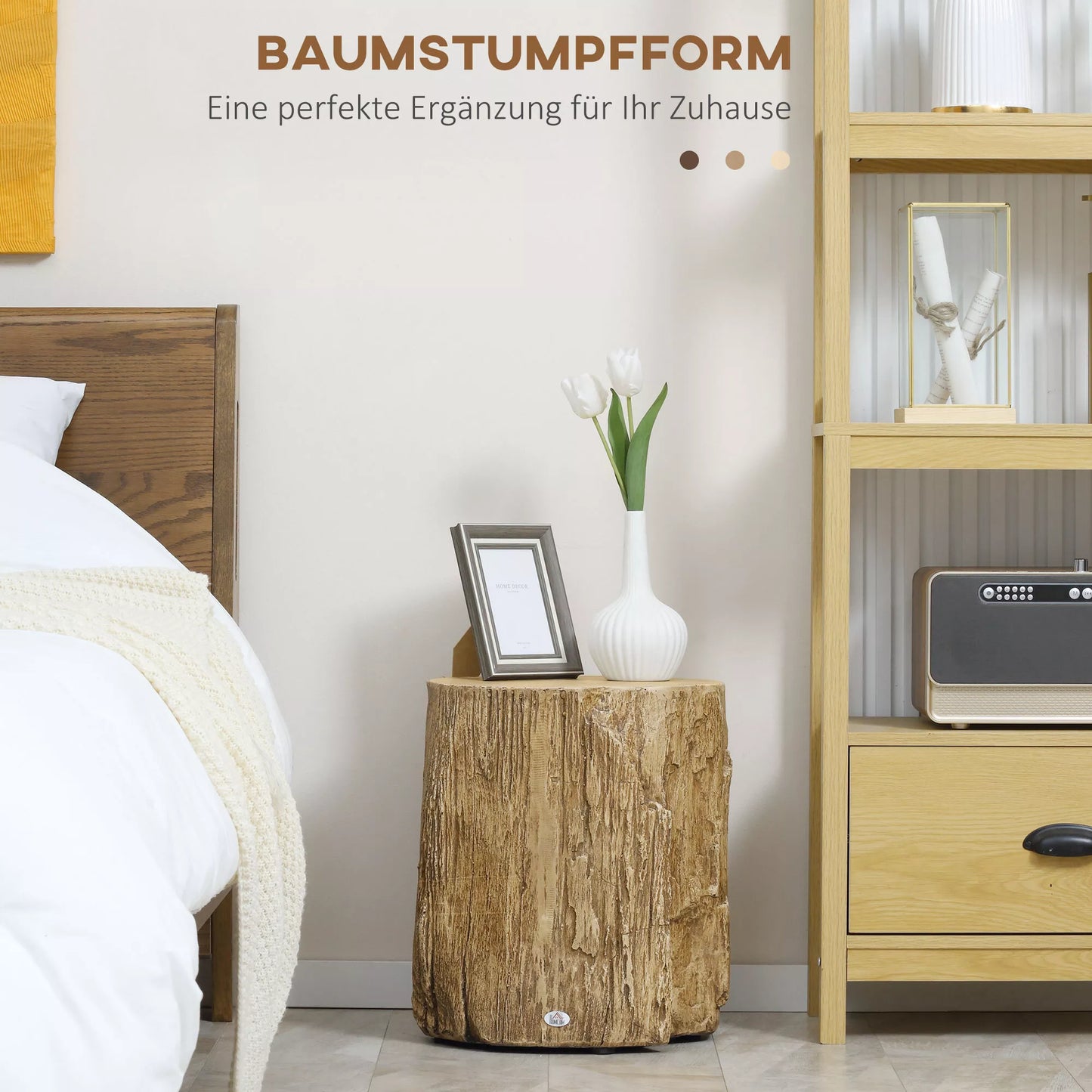 HOMCOM Pagalbinis staliukas, medžio kelmo išvaizdos, su reguliuojamomis kojelėmis, 37 cm x 37 cm x 43 cm, betono, rudos spalvos