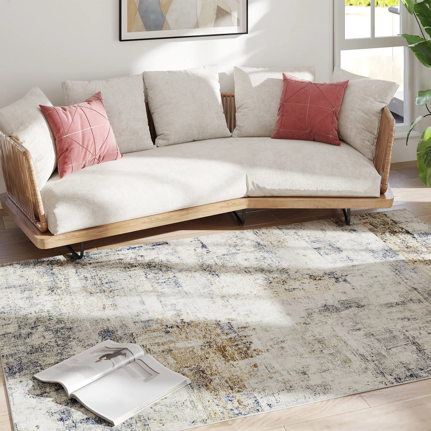 HOMCOM Svetainės kilimas, poliesteris, modernus meninis raštas, skalbiama, pilka