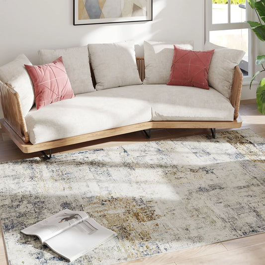 HOMCOM Svetainės kilimas, poliesteris, modernus meninis raštas, skalbiama, pilka