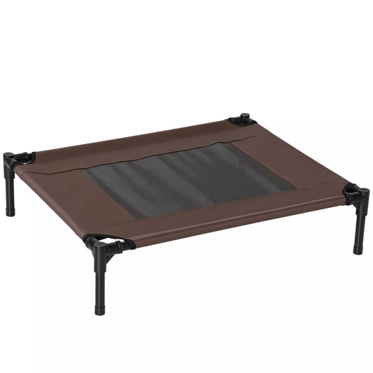 Lauko šunų gultas, paaukštinta šunų lova vidutinio ir didelio dydžio šunims, stabili gyvūnėlių gultavietė su skalbiamu tinkleliu, katės lova, naminių gyvūnų lova, miego vieta lauke, stovyklavimui, 76 x 61 x 18 cm, ruda