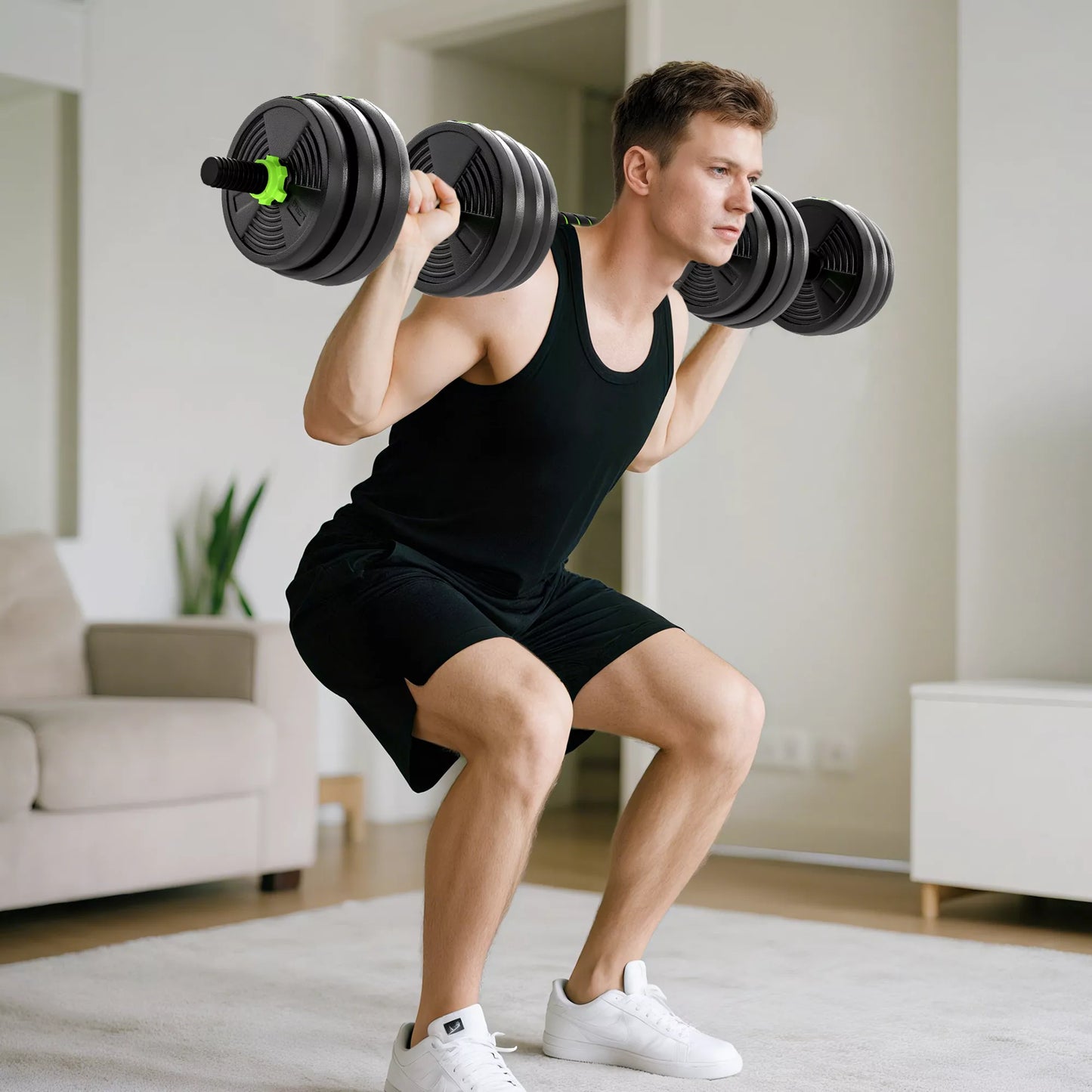 Reguliuojamas 20 KG hantelių rinkinys, trumpųjų ir ilgųjų hantelių rinkinys jėgos treniruotėms