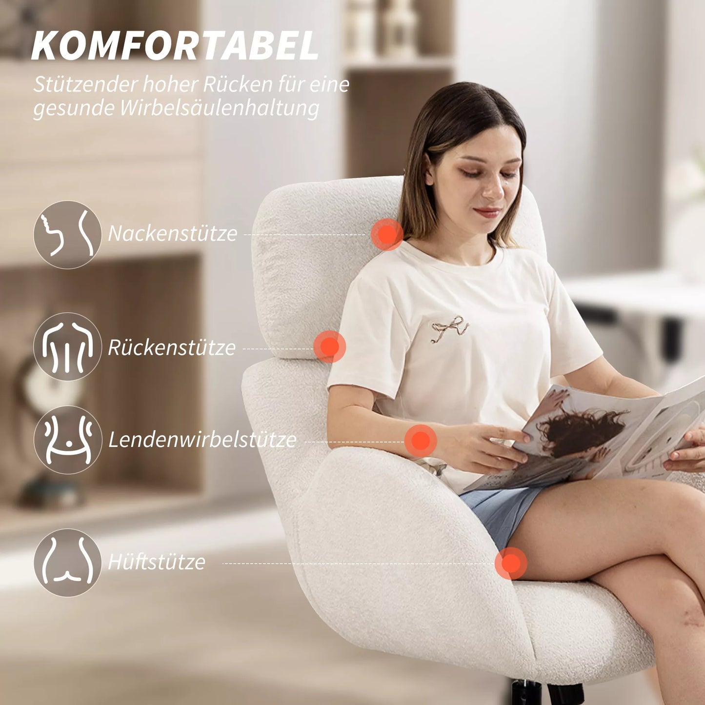 Biuro kėdė su aksominės išvaizdos audinio apmušalu, paminkštinta kėdė su plieniniu pagrindu, aukščio reguliavimo rašomojo stalo kėdė, kreminės baltos spalvos