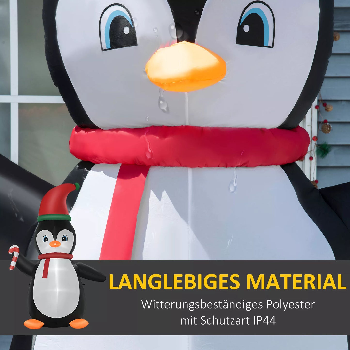 Pripučiamas kalėdinis dekoras, 2,5 m pripučiamas kalėdinis pingvinas su 3 LED lemputėmis, 162 x 100 x 250 cm, daugiaspalvis