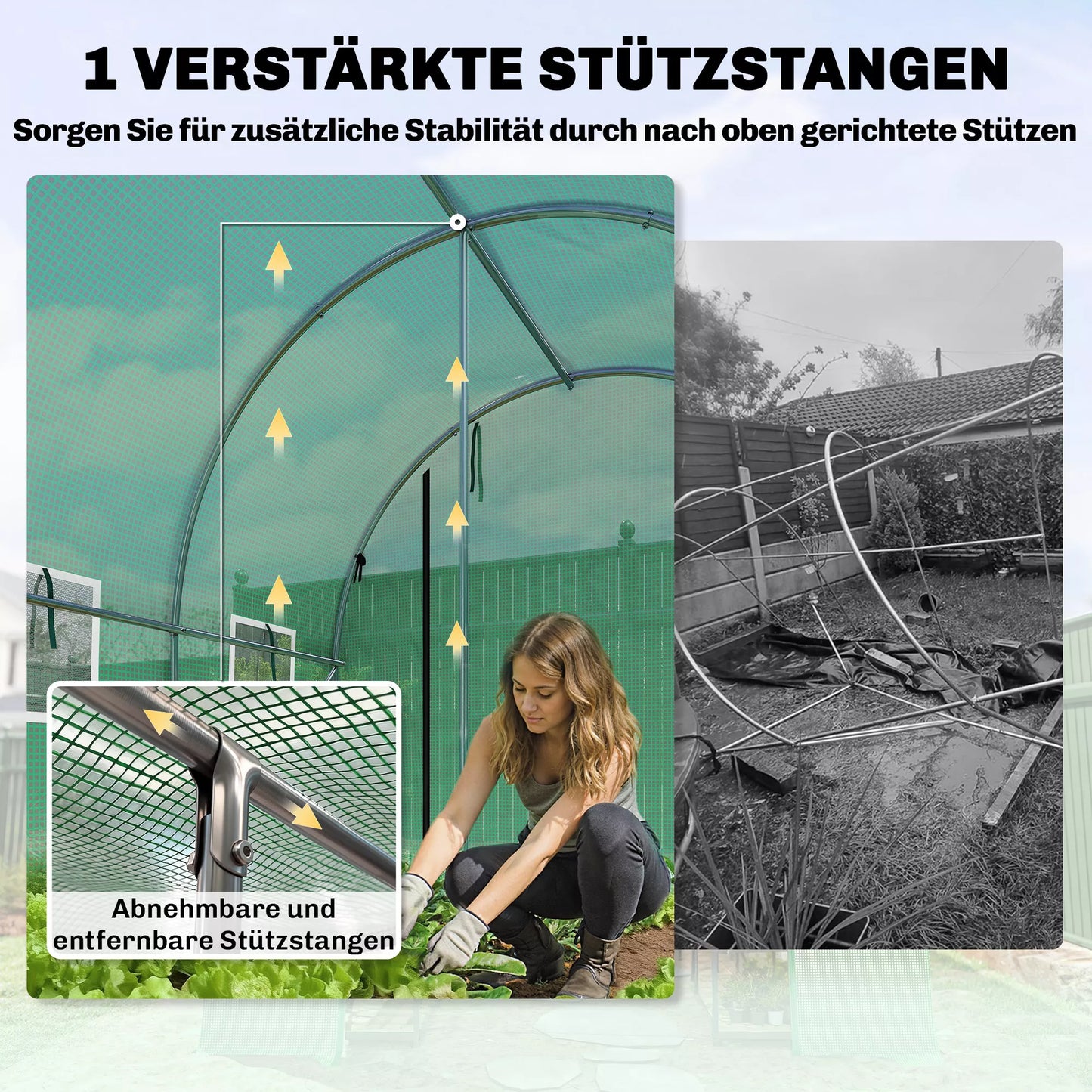 Šiltnamis su dvejomis užtraukiamomis durelėmis ir šešiais tinkliniais langais, plėvelinis ir plienas, 3 x 2 x 2 m, žalia