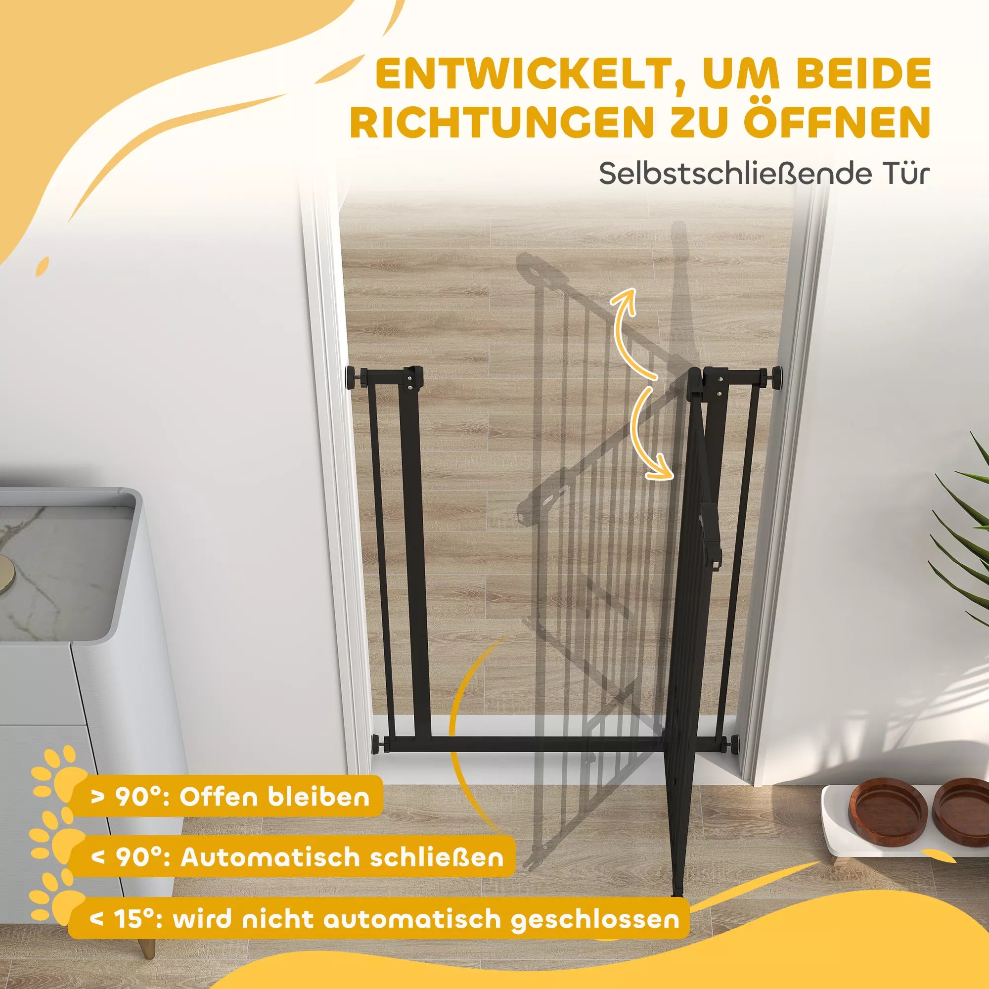 Šunų užtvaros, dviguba užraktas, savaime užsidarančios durys, 104 cm aukščio, plieninės, juodos spalvos