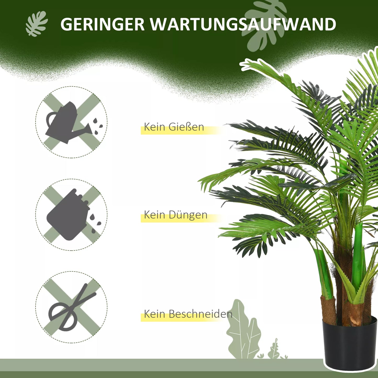 Dirbtinė palmė, 1 m, su realistiškais lapais, dekoratyvinis augalas, plastikas, su vazonu, ruda+žalia