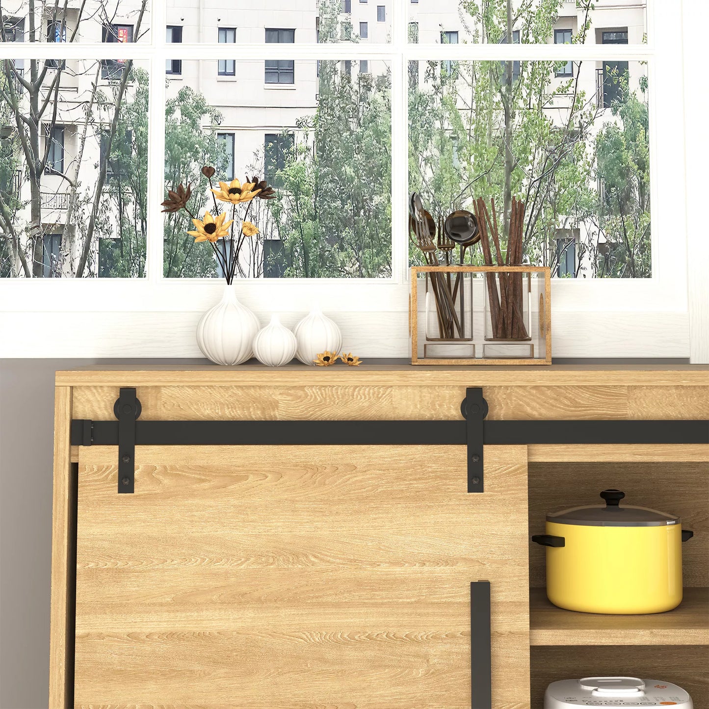 183 cm Pilnas stumdomųjų durų komplektas Stumdomųjų durų sistema su grindų kreipiančiąja, stumdomųjų durų bėgelis, ratukai, anglies plieno stumdomųjų durų furnitūra, dviguboms stumdomosioms durims