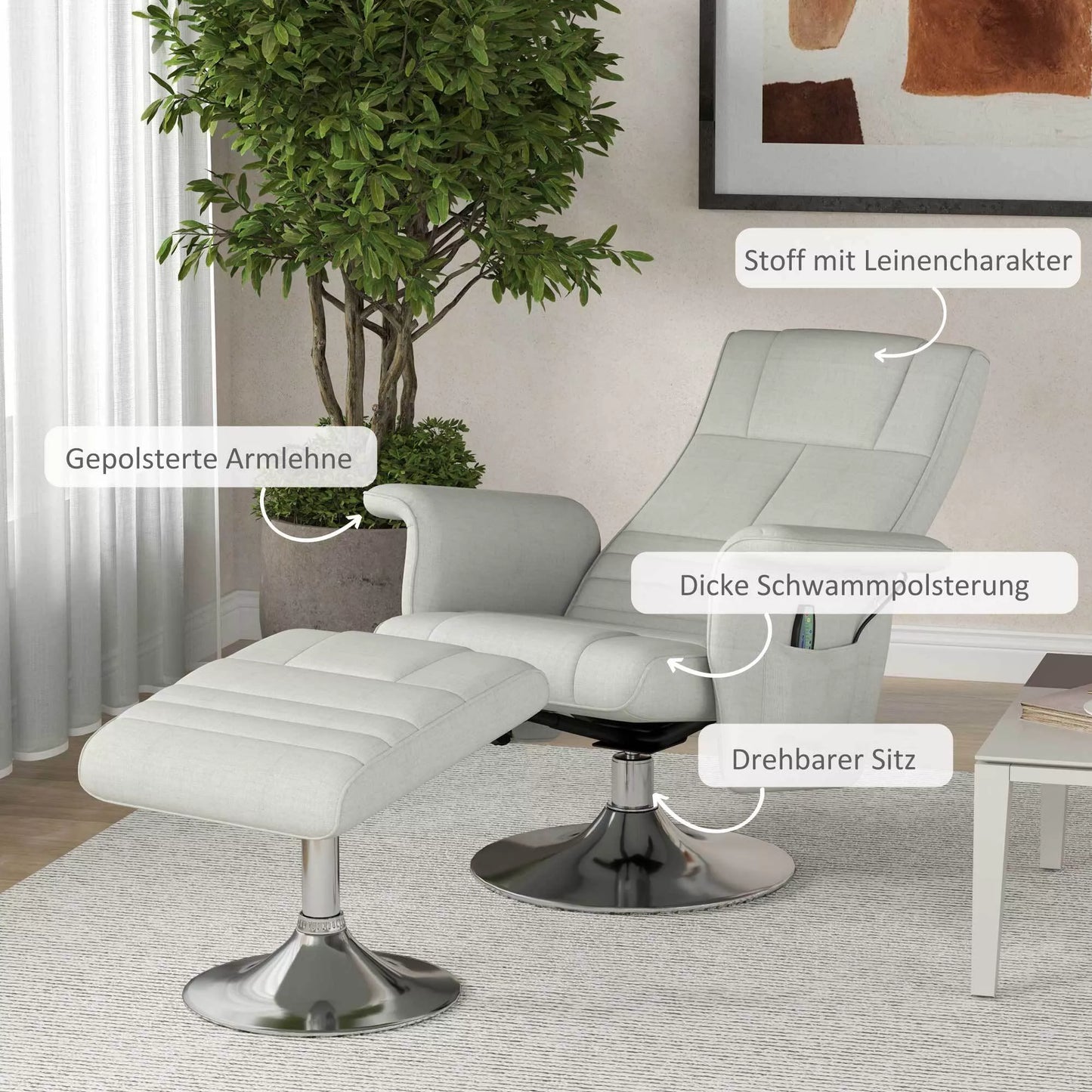 Masažinis krėslas su pakoja, atlenkiama atlošas, 78 x 95 x 88 cm, kreminės spalvos