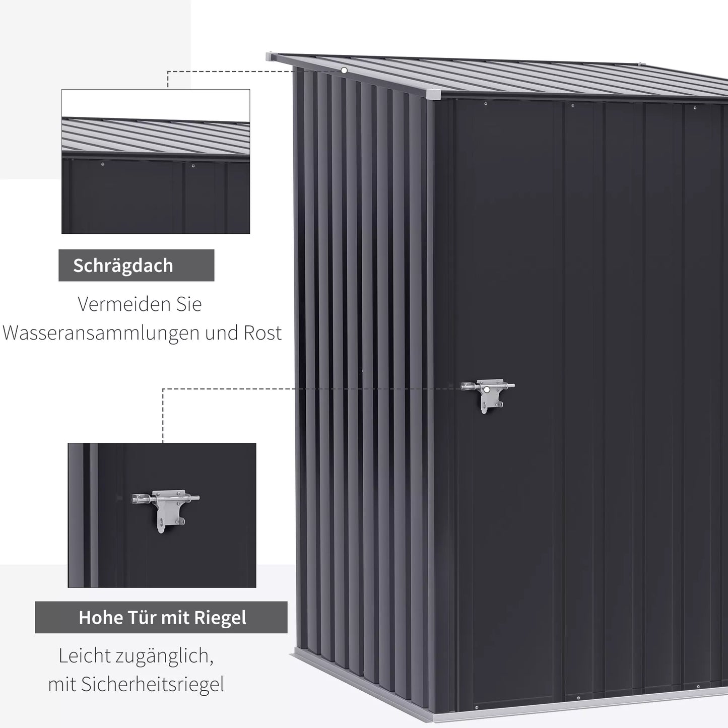 Tamsiai pilkas plieninis sodo namelis 100 x 103 x 160 cm