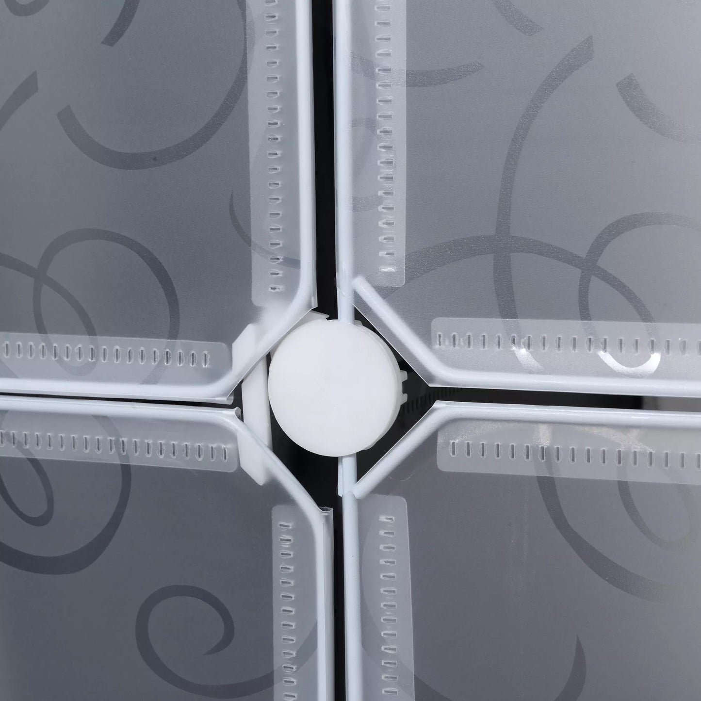 Drabužių spinta su kubo dizainu, 2 dideli ir 9 maži skyriai, plastikas, metalas, 111I x 47P x 183A cm, juoda+balta