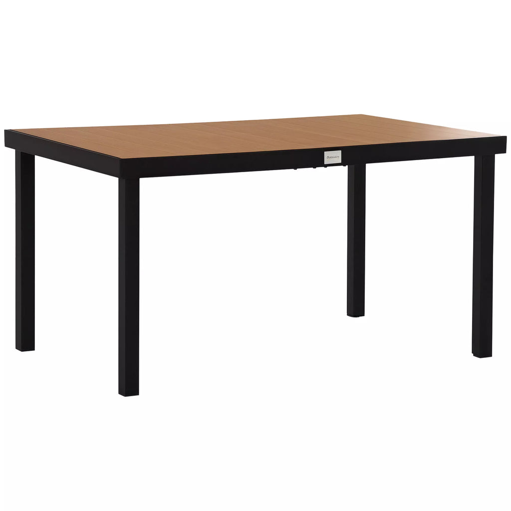 Sodo stalas 6 asmenims Valgomojo stalas Aliuminio stalas Sodo baldai Poilsio baldai Lengvai prižiūrimi Plastikas Natūralus + juodas 140 x 90 x 74 cm