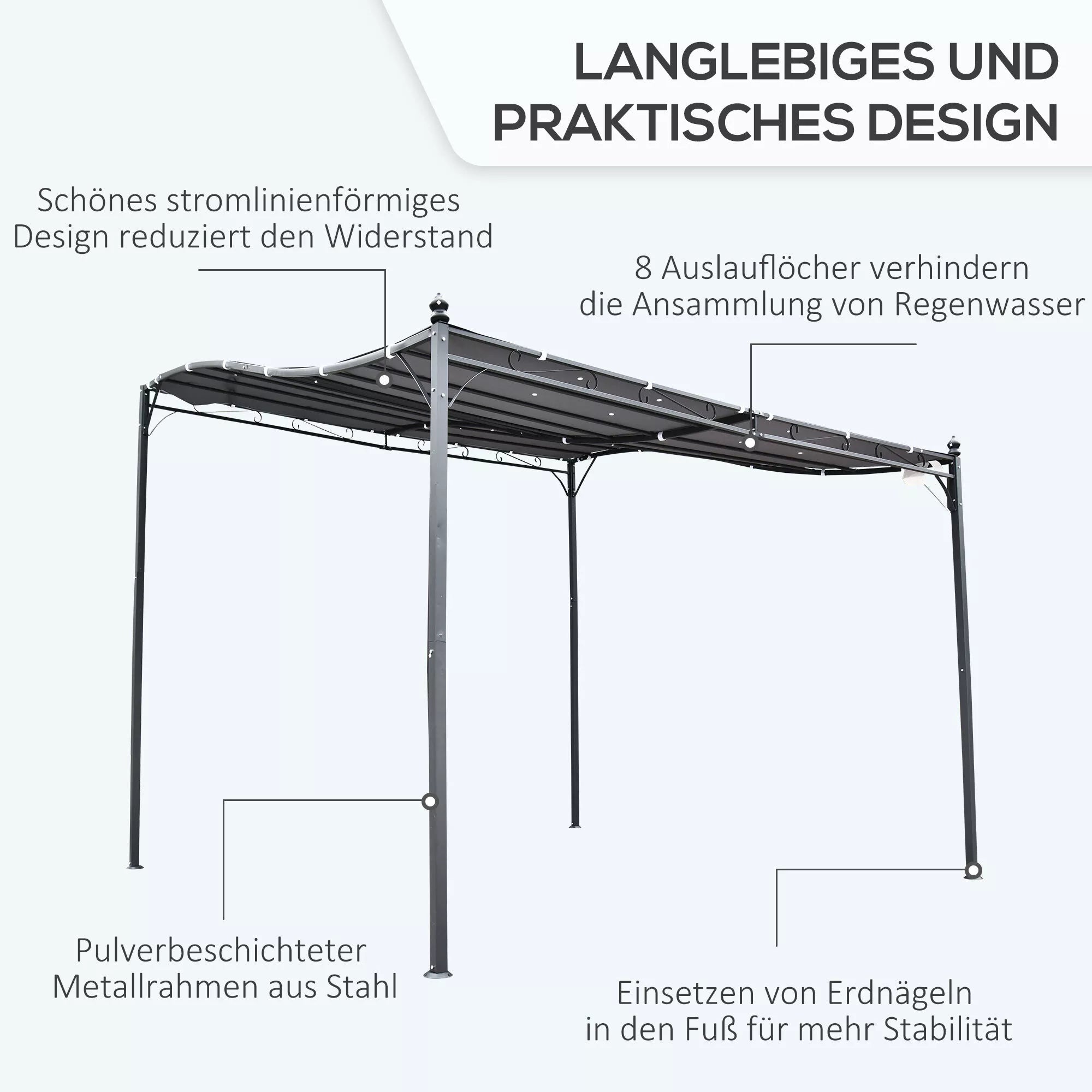 Pergola, sodo pavėsinė, pavėsinė, stogas, palapinė, metalinė, pilka, 297x297 cm