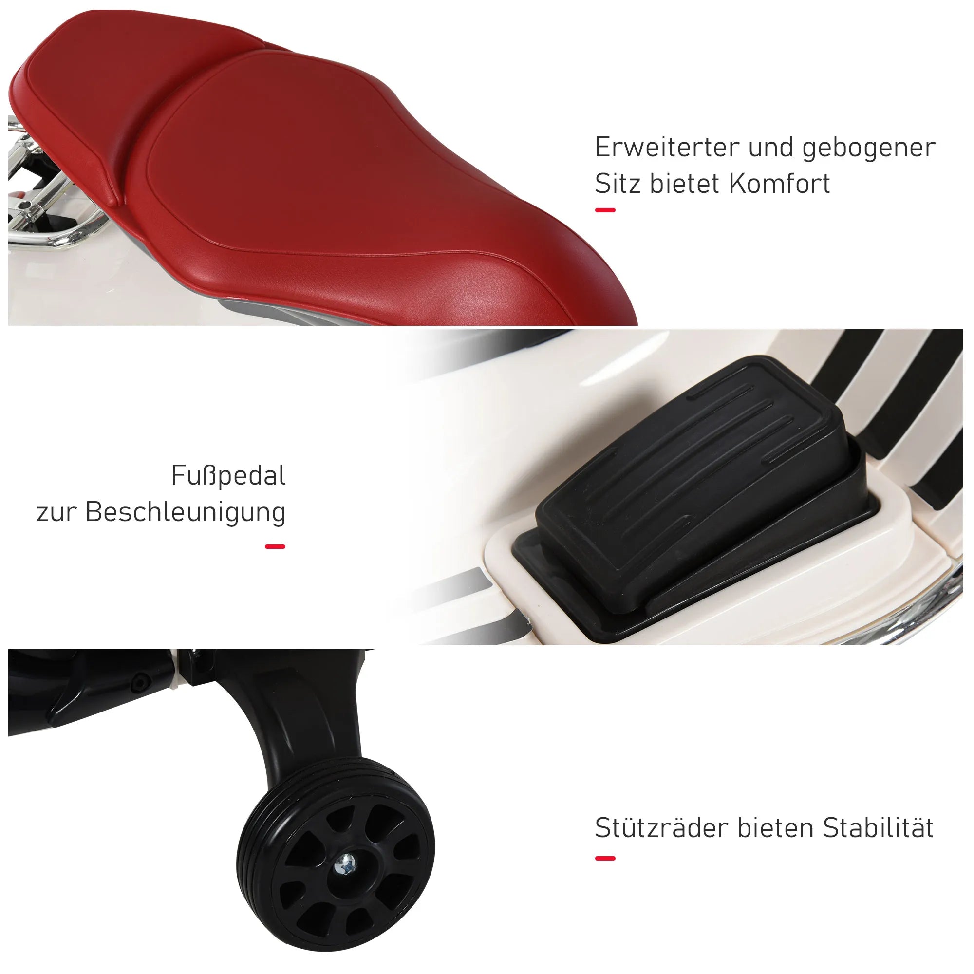 Schema su mopedo detalėmis: sėdynė, pedalas ir atraminiai ratukai