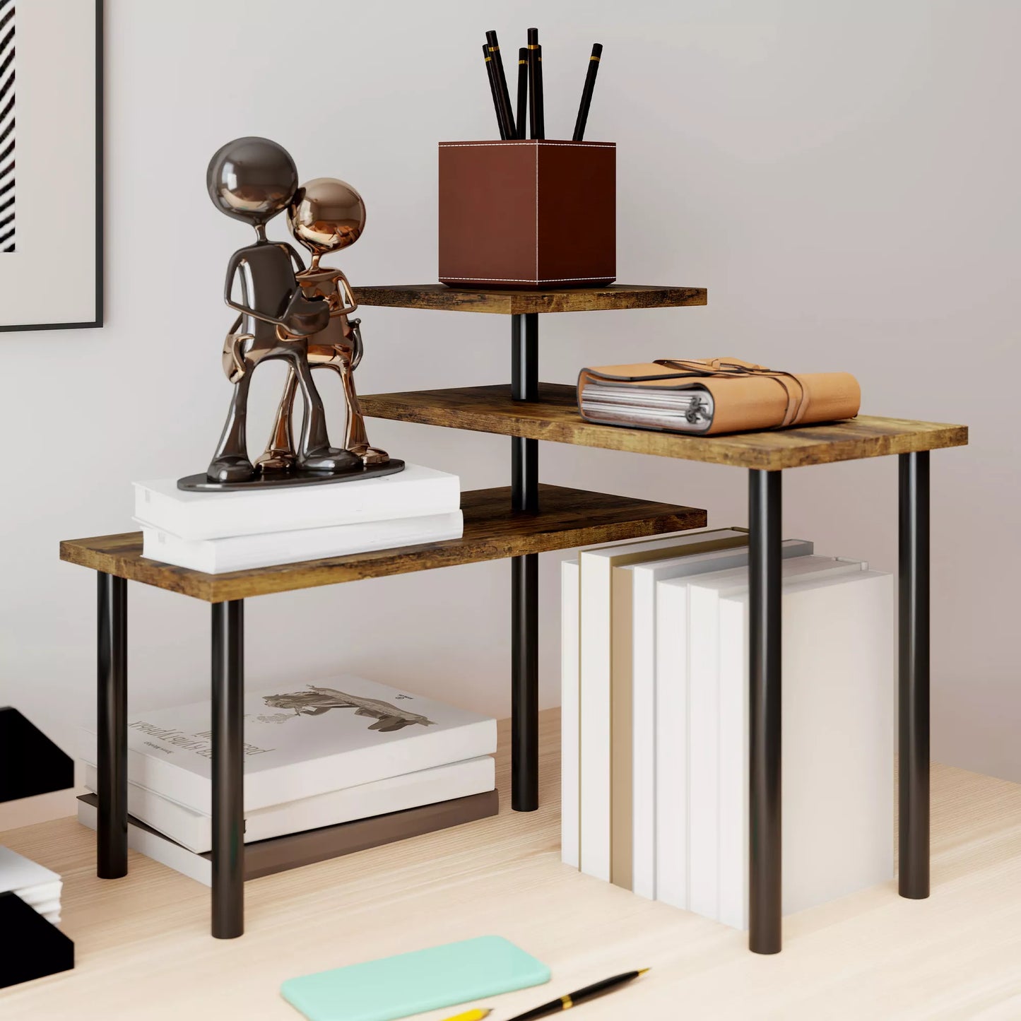 Virtuvės lentyna, besisukanti mikrobangų krosnelės lentyna su 3 pakopomis, pramoninio stiliaus metalinė pastatoma lentyna, 40 x 18 x 36,5 cm