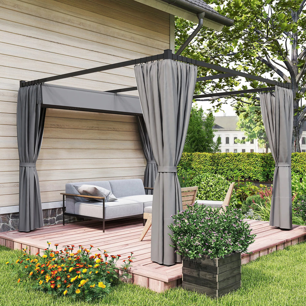 Pergola 3 x 3 m Atskirai stovinti terasos stogelė su stumdomu stogu, 4 šoninės sienos Atspari UV spinduliams Šviesiai pilka