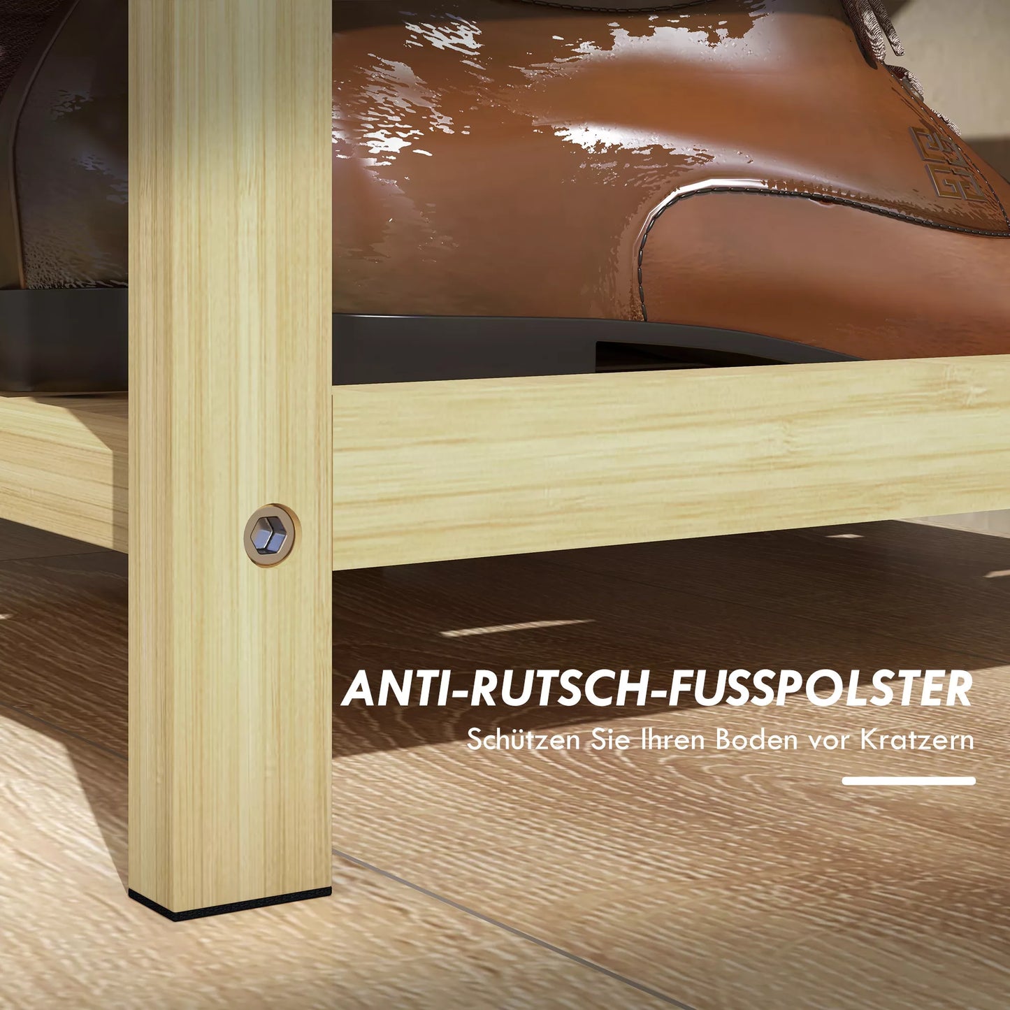 Batų suoliukas-lentyna, 2 lentynos, sėdimoji dalis, bambukas, 55 cm x 35 cm x 46 cm, pilka + natūrali