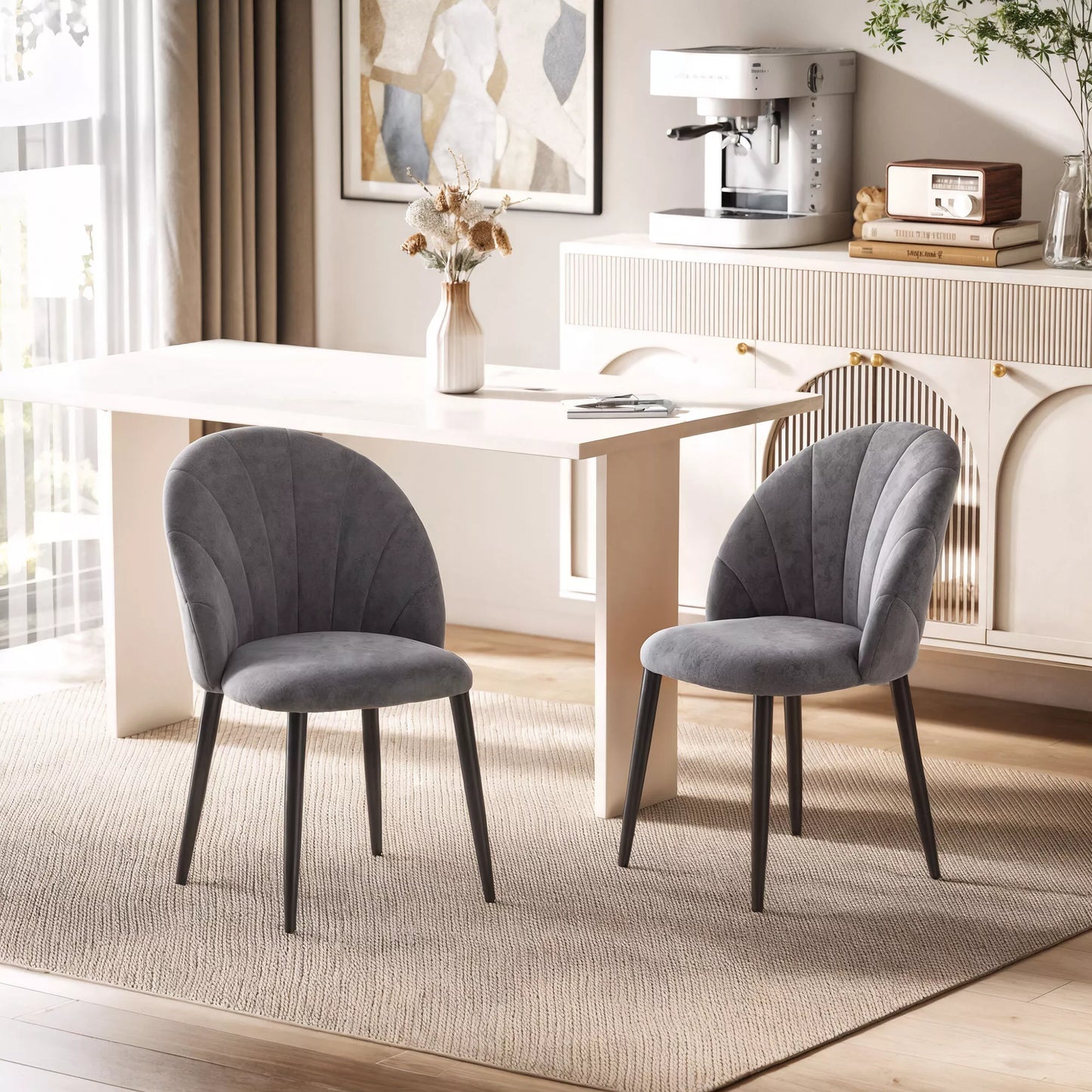 2 vnt. komplektas Valgomojo kėdės Akcentinės kėdės Virtuvės kėdės, Retro dizainas, Veliūro išvaizda, 52 cm x 54 cm x 79 cm, Pilka