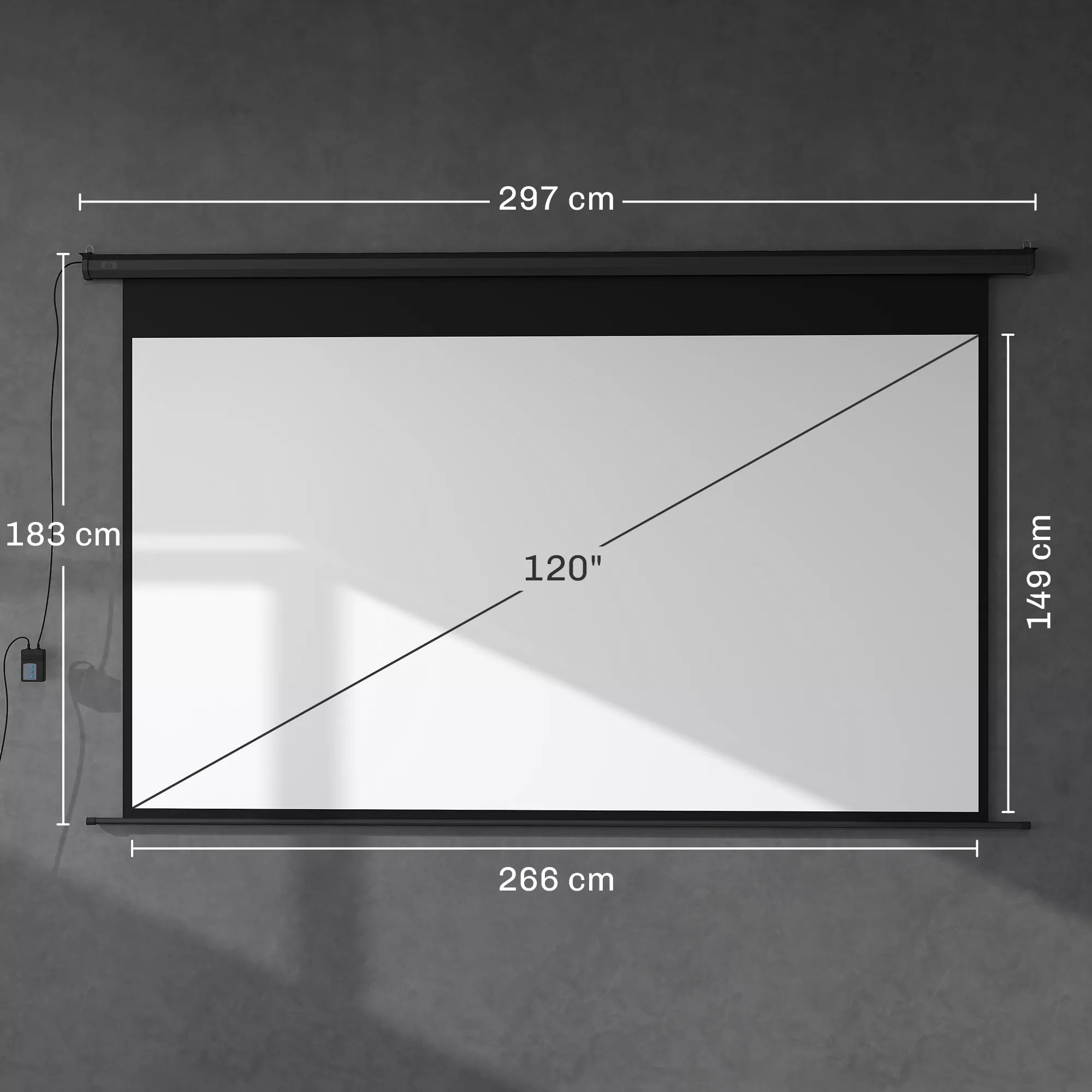 Projektoriaus ekranas, 16:9 formatas, nuotolinio valdymo pultas, 266 x 149 cm (120 colių), juodas