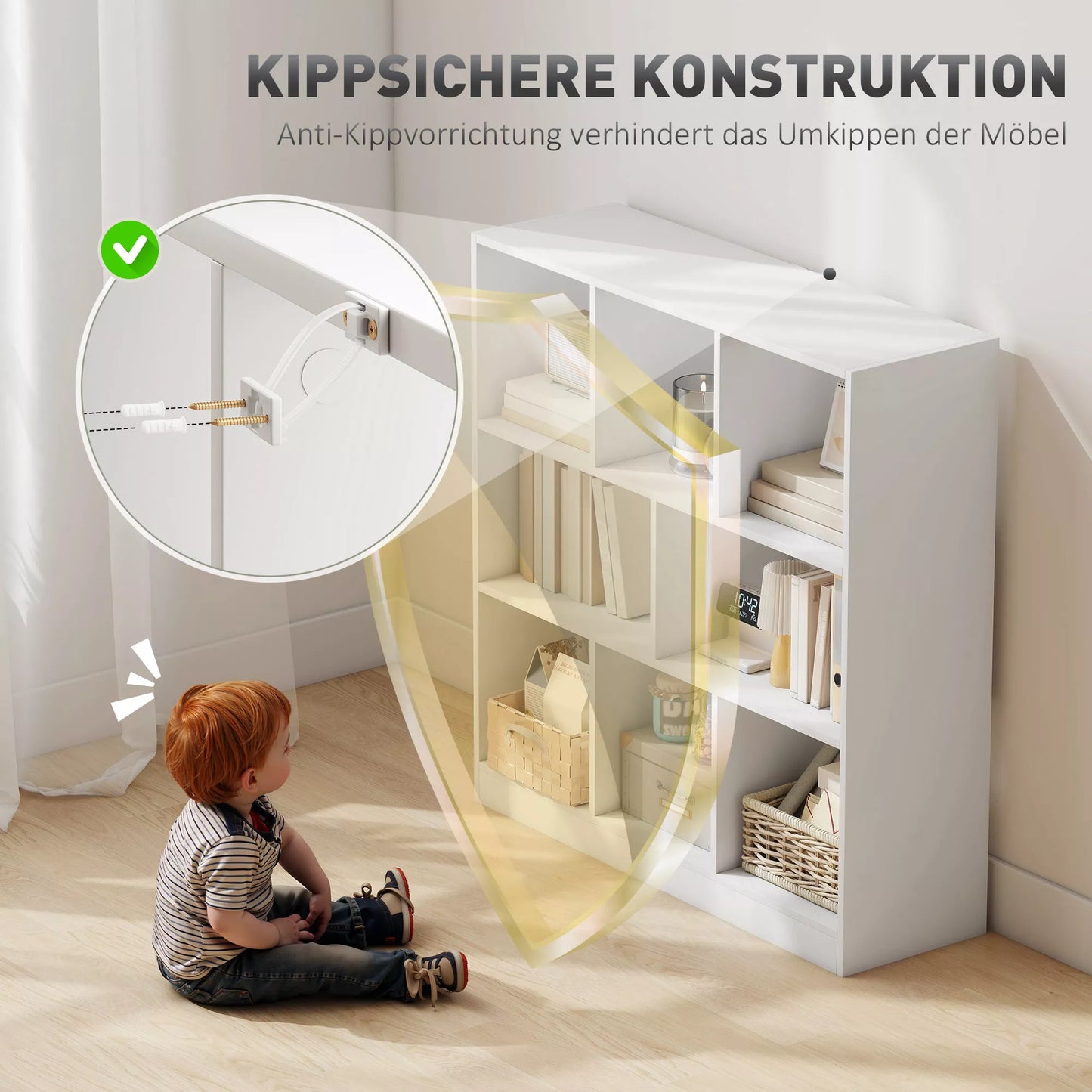 Pastatoma knygų lentyna, 8 skyriai, 97,5 x 30 x 100 cm, balta