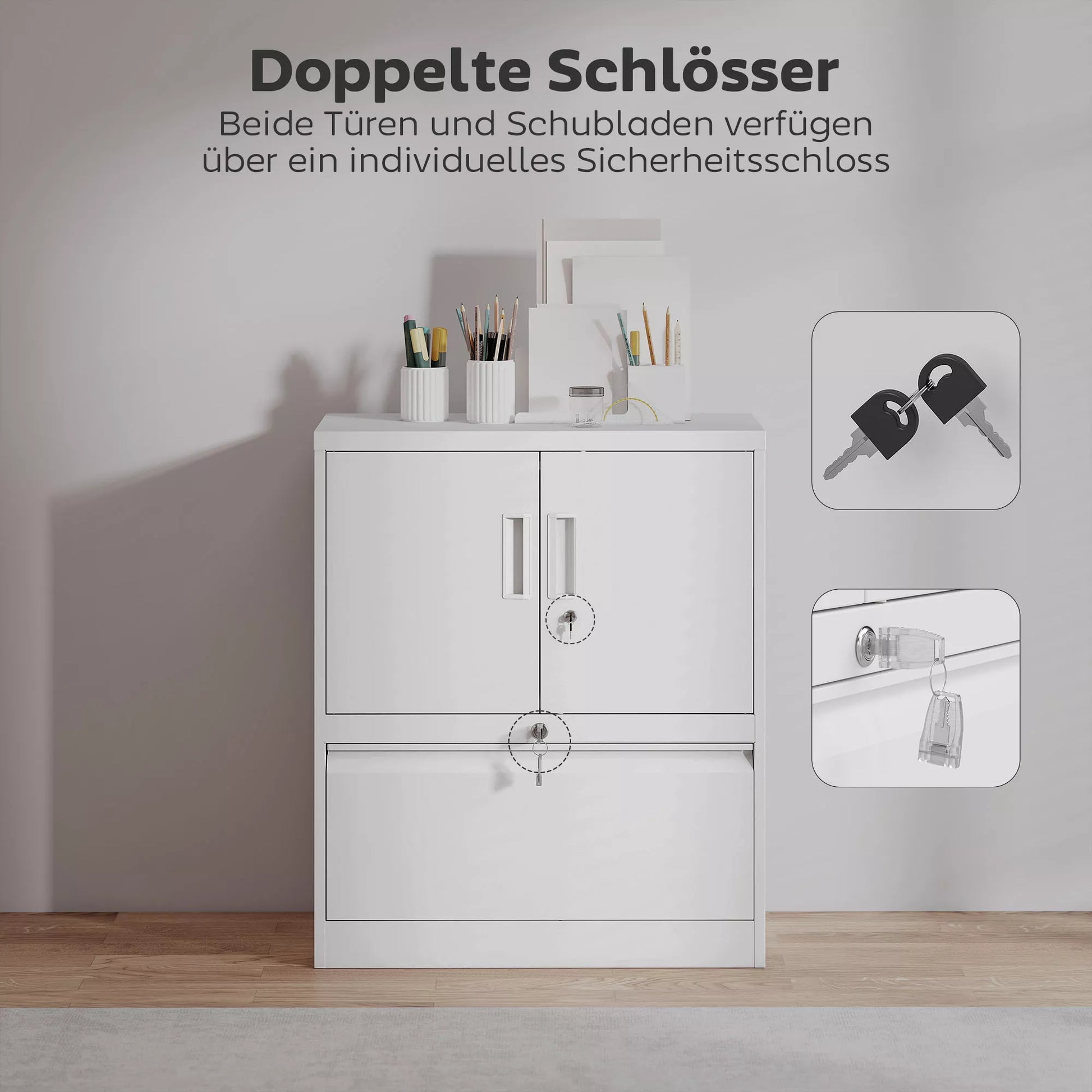 Dokumentų spinta Biuro spinta Užrakinama Daugiafunkcinė plieninė spinta su 2 durimis, reguliuojamomis lentynomis Balta