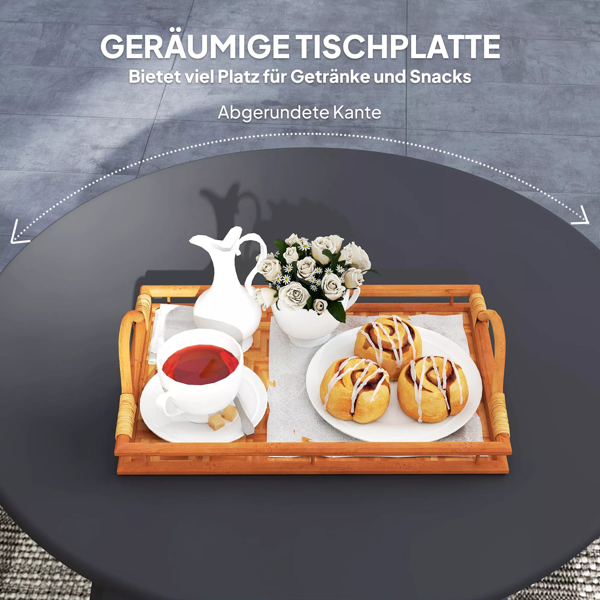 Pagalbinis stalas Balkono stalas iš metalo Apvalus kavos stalas Atsparus atmosferos poveikiui Sodo stalas Ø70 x 42H cm Juodas