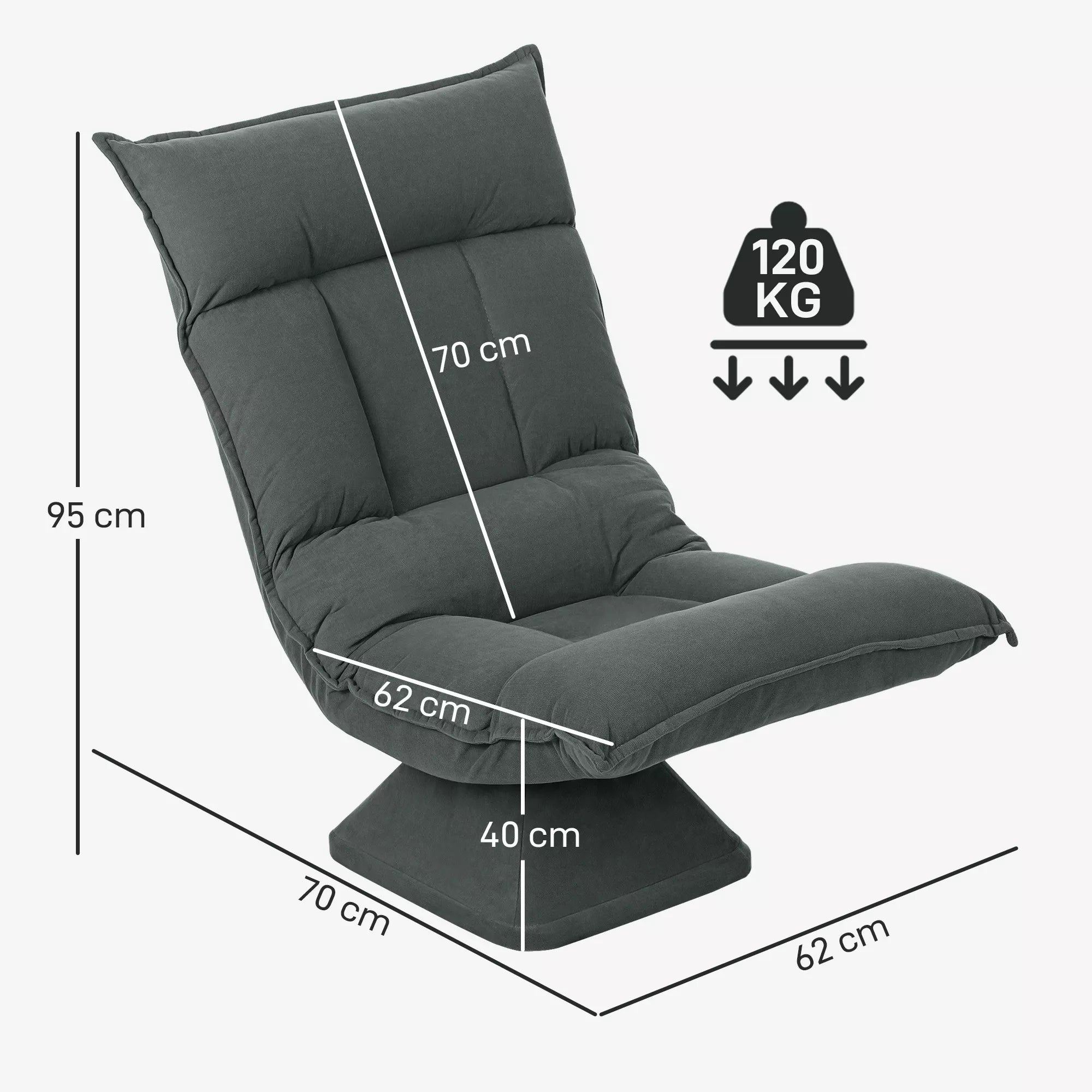 Grindų kėdė Lazy Sofa, pasukama, reguliuojamu atlošu, tamsiai pilka