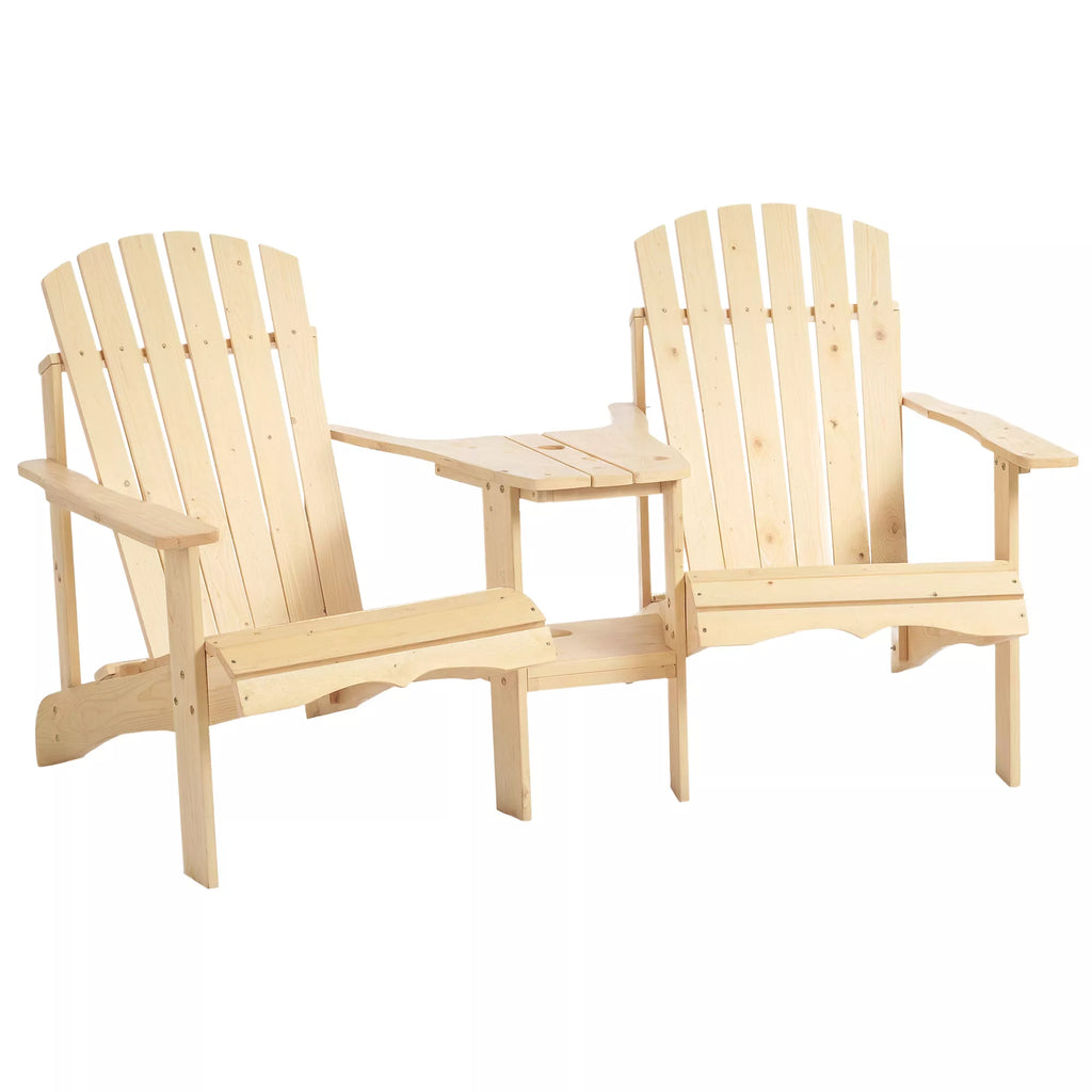 Adirondack sodo kėdė su stalu ir skėčio skyle 2 vietų sodo kėdės Sodo baldų komplektas balkonui Masyvi mediena Natūralus 178 x 87 x 92 cm