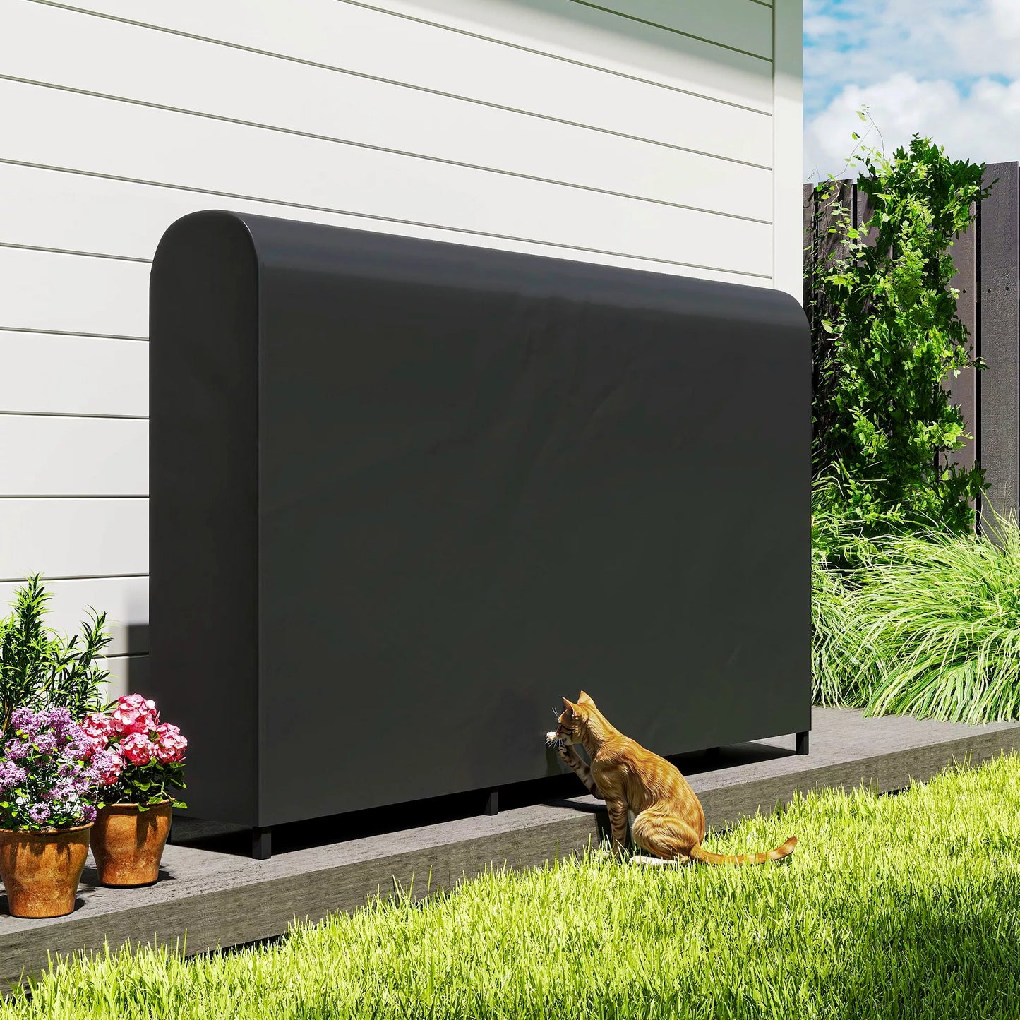 Metalo malkų laikiklis 199 x 30 x 121 cm, 0,6 m³ talpos, su vandeniui atspariu uždangalu, iki 300 kg