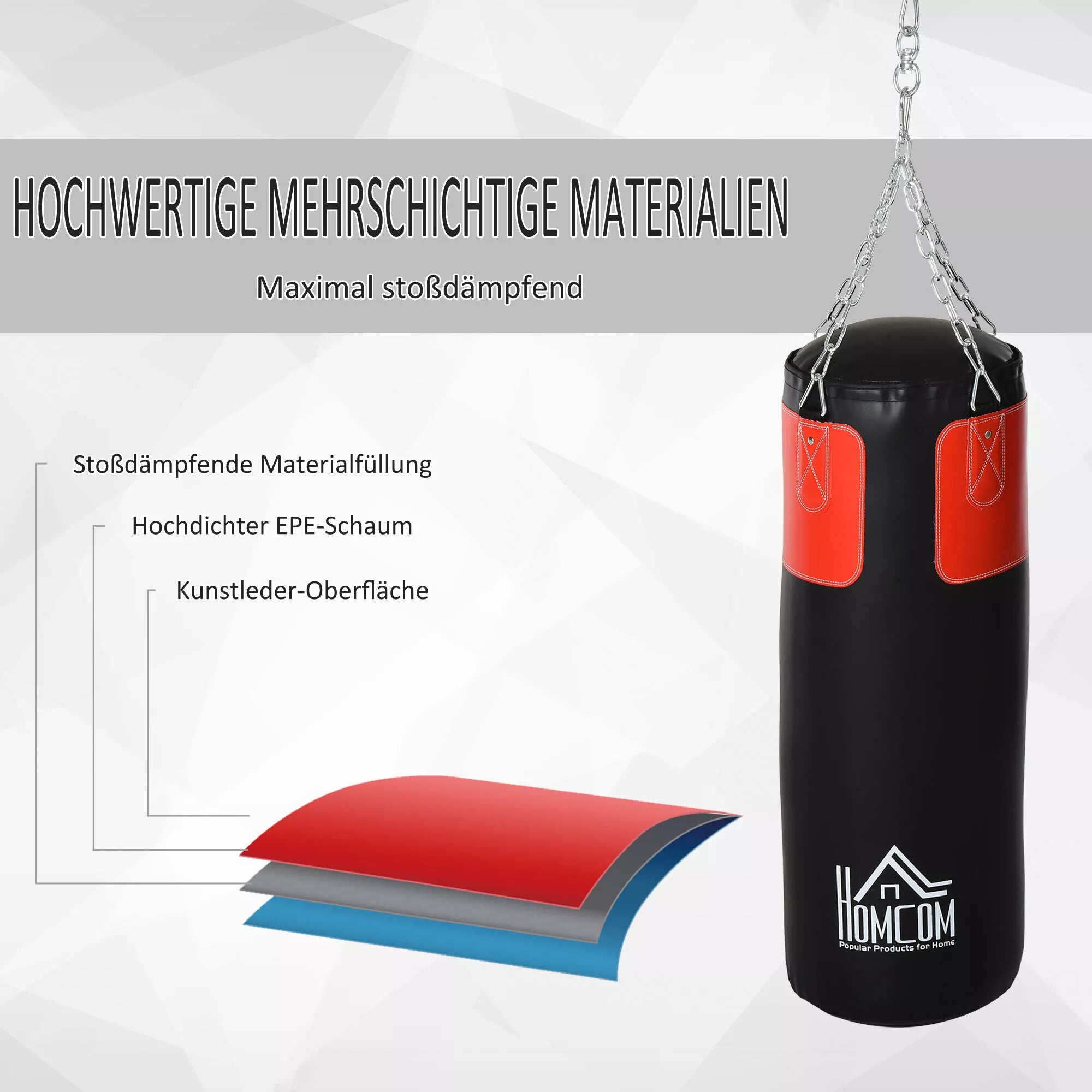 Boksavimo maišo rinkinys Bokso rinkinys su bokso pirštinėmis Užpildytas rinkinys suaugusiems Paaugliams Pakabinamas bokso maišas 16 kg Ø30 x 120 cm Juodas + raudonas