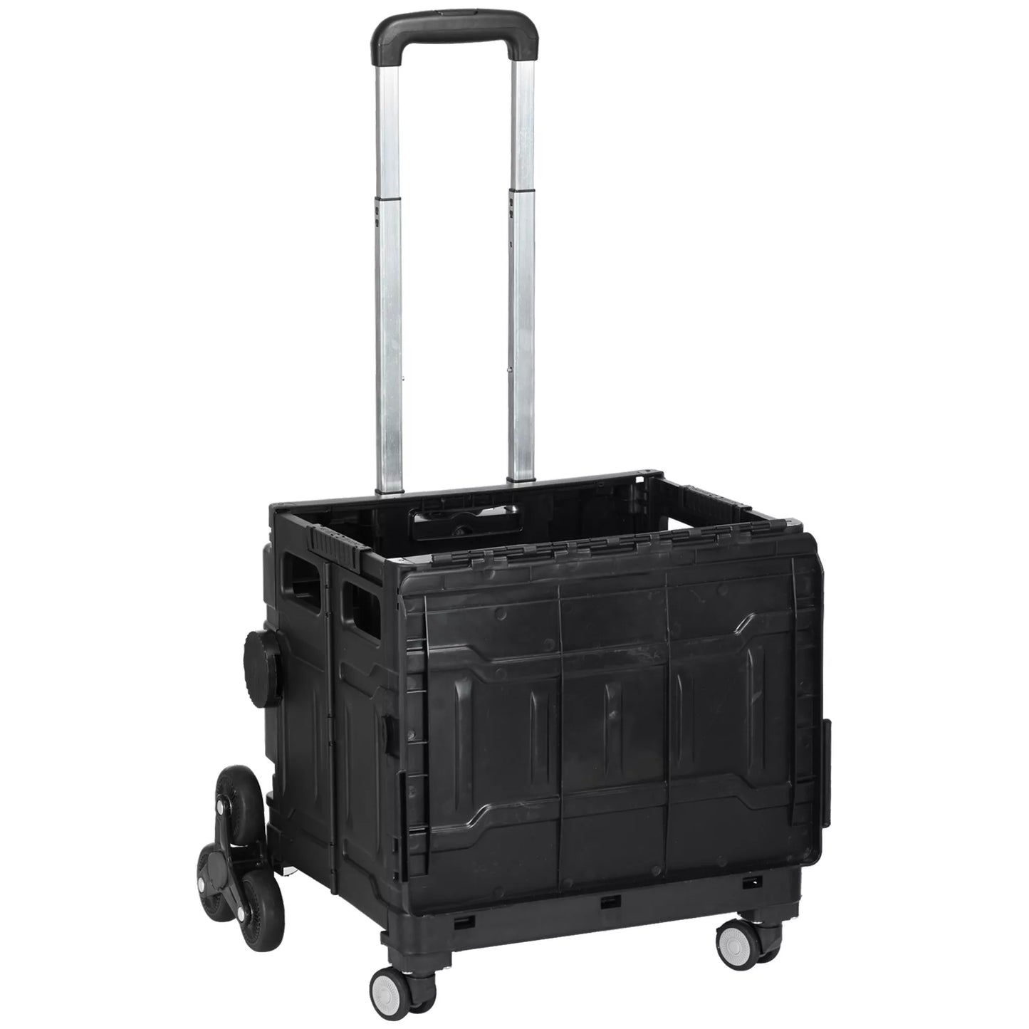 Sulankstomas pirkinių vežimėlis laiptų kopiklis su teleskopine rankena, keliamoji galia iki 65 kg, juodas