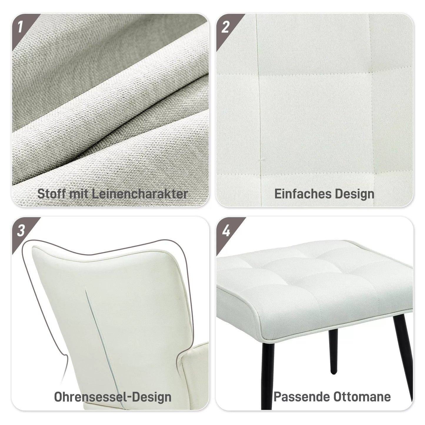 Supama kėdė su pakoja, švelnus supimosi mechanizmas, lininio audinio imitacija, 64 x 89 x 90 cm, kreminės baltos spalvos