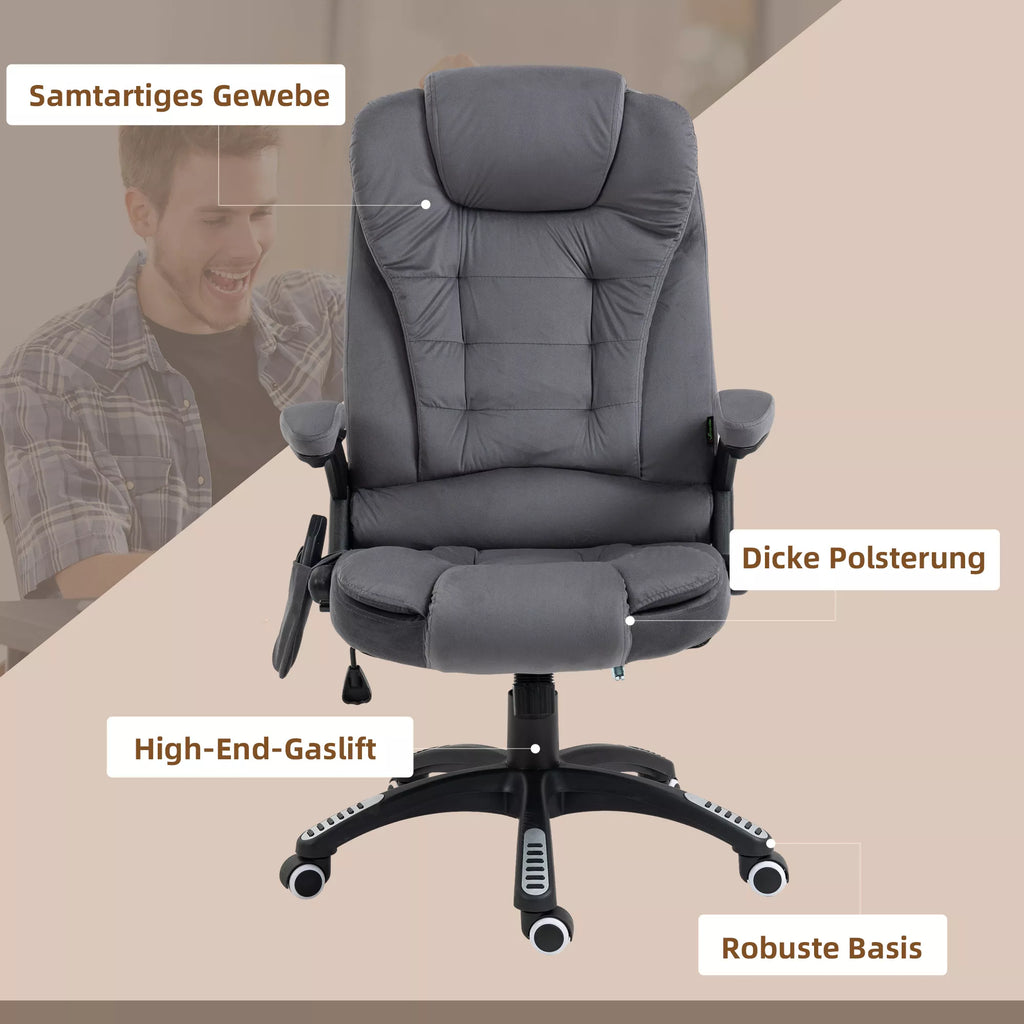 Vinsetto Biuro kėdė su masažo ir šildymo funkcija, ergonomiška, reguliuojamo aukščio, tamsiai pilka