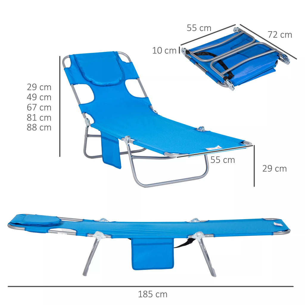 Matmenų schema: ilgis 185 cm, plotis 55 cm, sulankstyto dydžio 55x72x10 cm