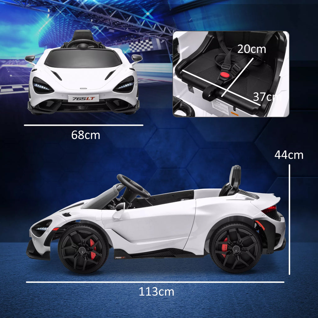 Vaikų elektrinis automobilis su sparninėmis durimis, nuotolinio valdymo pultu, švelniu varikliu ir LED žibintais, baltas
